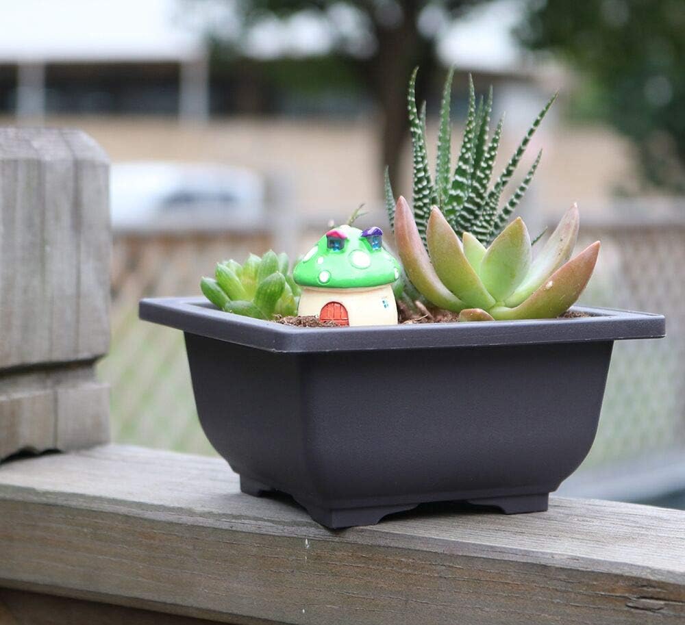 MUZHI 6PCS/Pack Retro Style Basin Plastic Flower Pot 6.5 Inch Flower Bonsai Tree Plant Bowl Nursery Pots Maceta Cuadrada Simulational Purple Sands Pots with Tray Rectangle Small