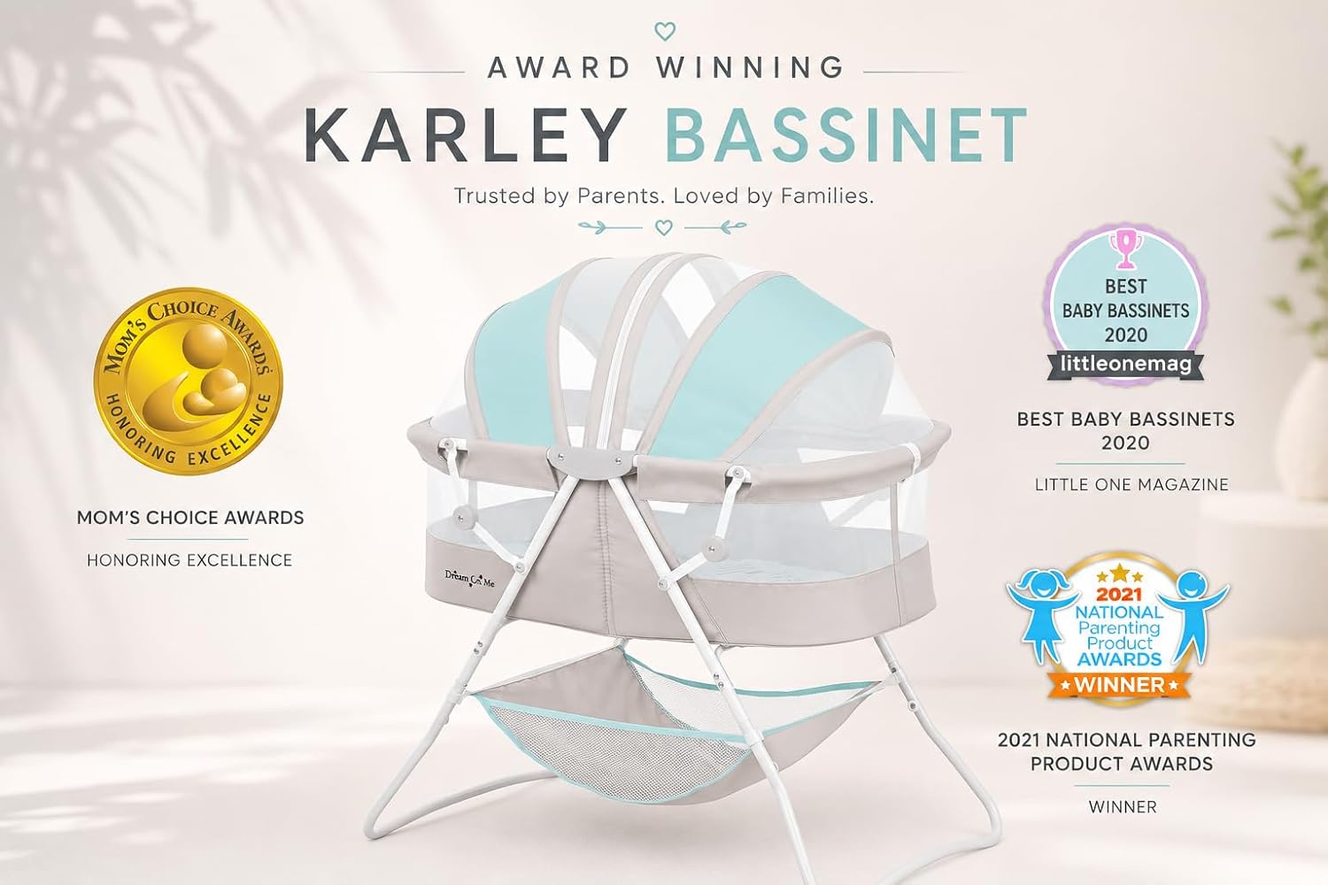 Dream On Me Karley Bassinet in Grey and Pink