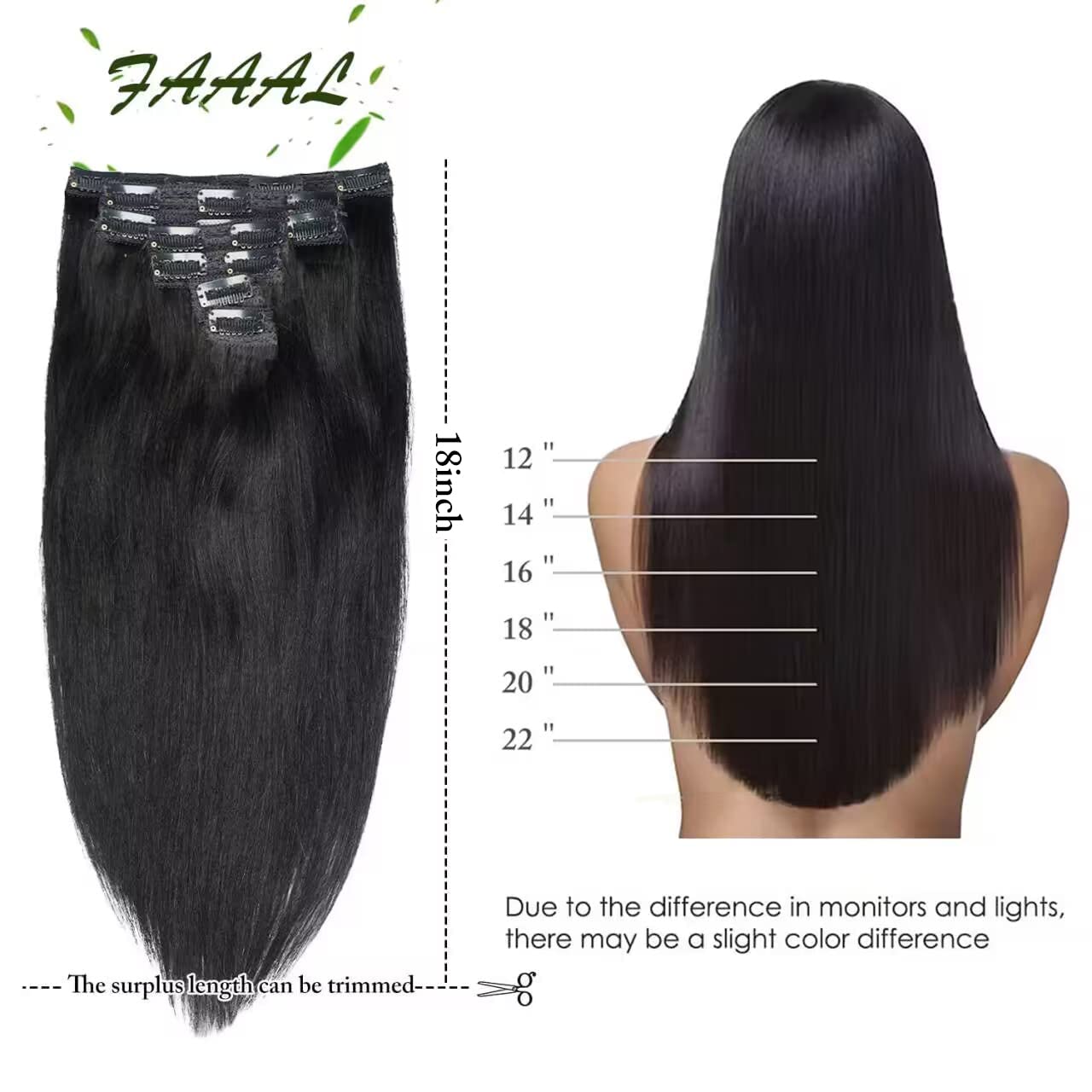 22" Clip in Human Hair Extensions Full Head 200g 10 Pieces 22 Clips Light Brown Double Weft Brazilian Real Remy Hair Extensions Thick Straight (22"