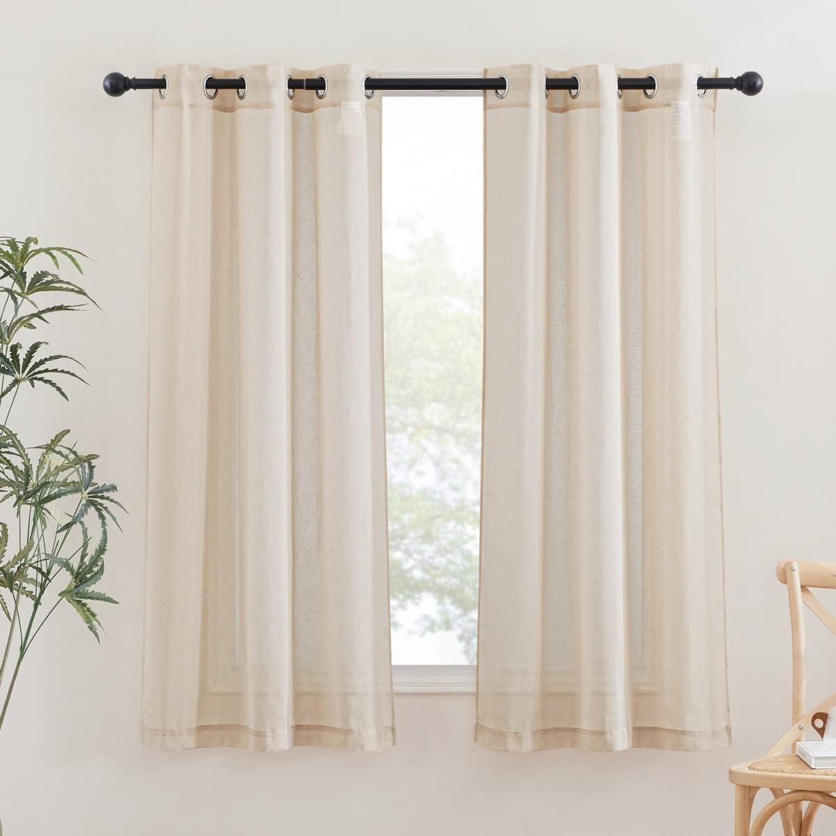 NICETOWN Linen Curtains Semi Sheer Bedroom Window Curtains