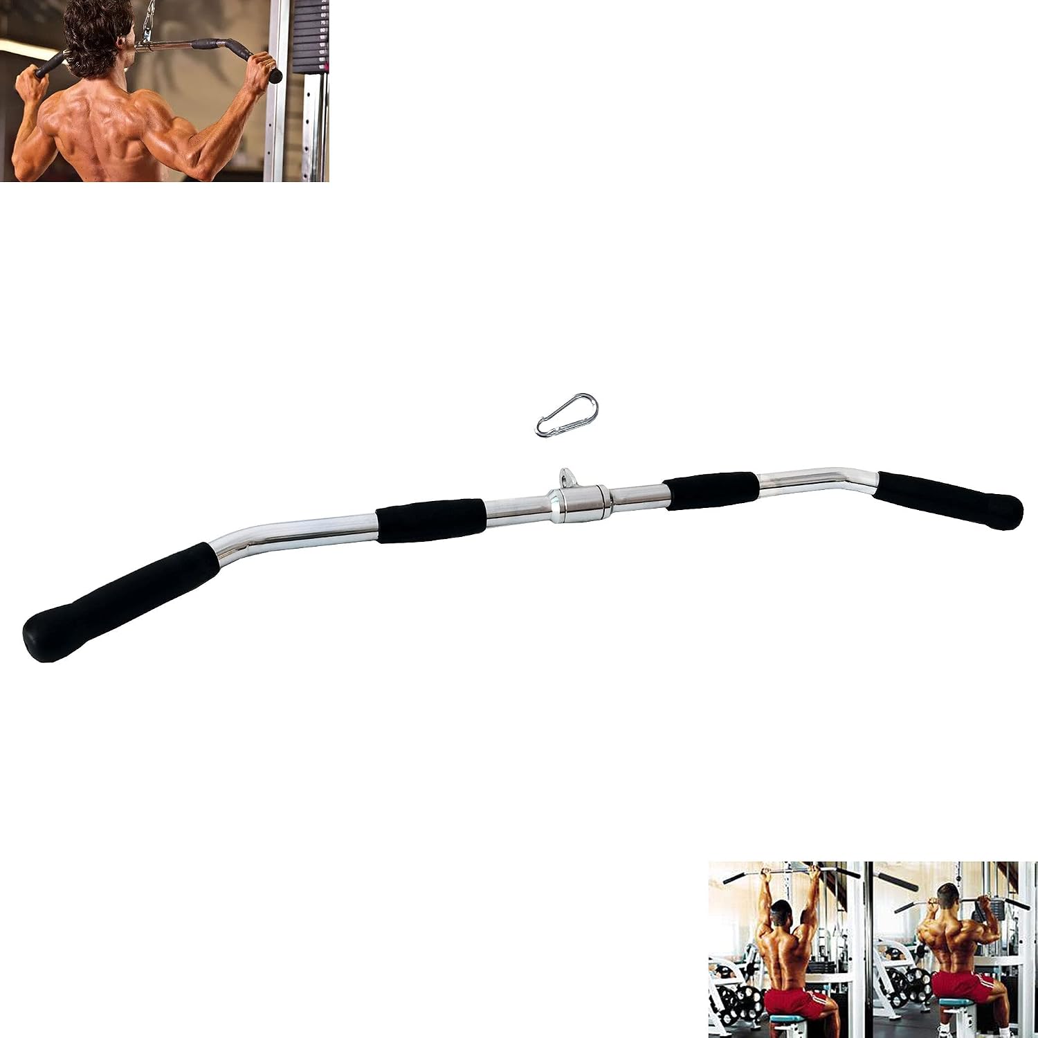 Revolving Lat Pulldown Bar for Cable Machine, Straight Bar with Rubber Grip - Tricep Press Down, Curl & Back Exercise Attachment for Home Gym