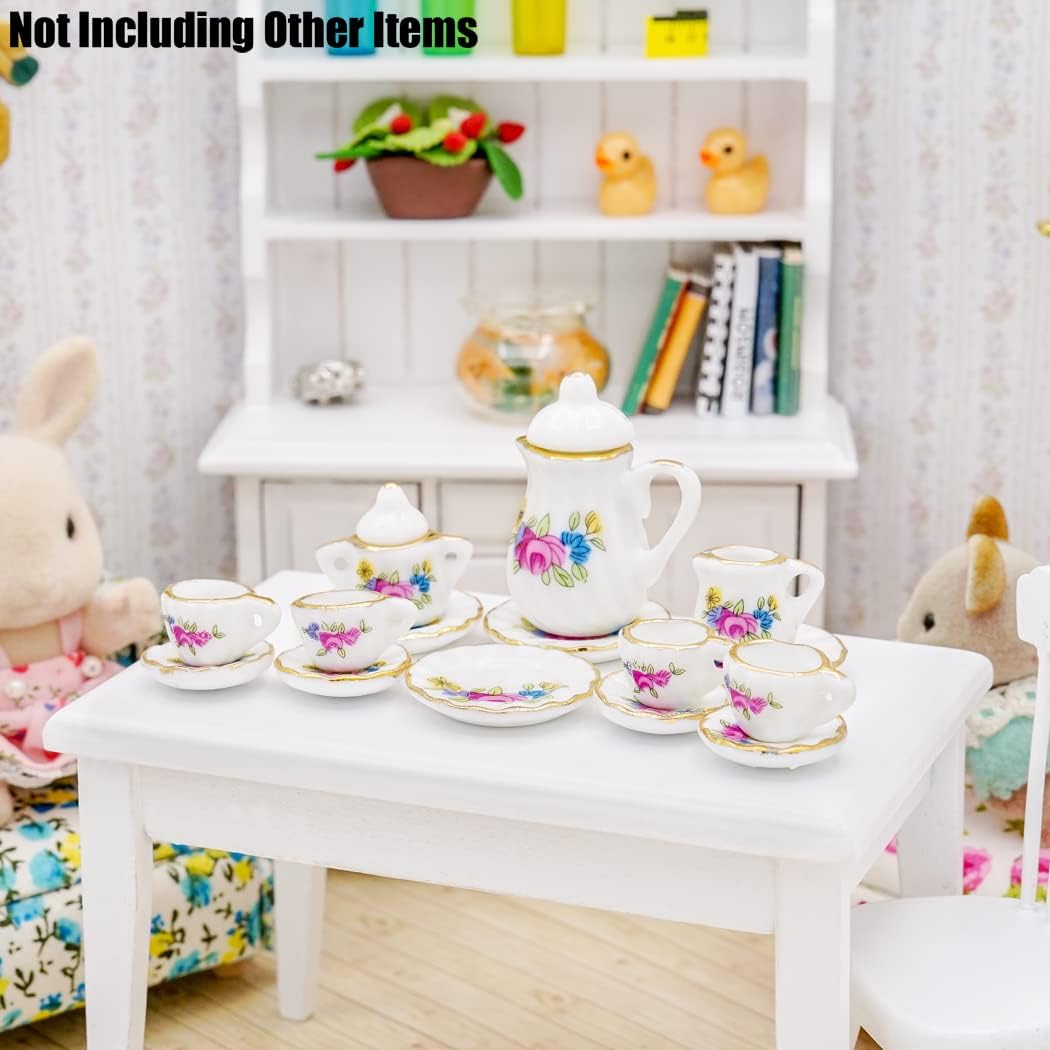 Odoria 1/12 Miniature Porcelain Tea Set 15Pcs Dollhouse Decoration Accessories, Grapes