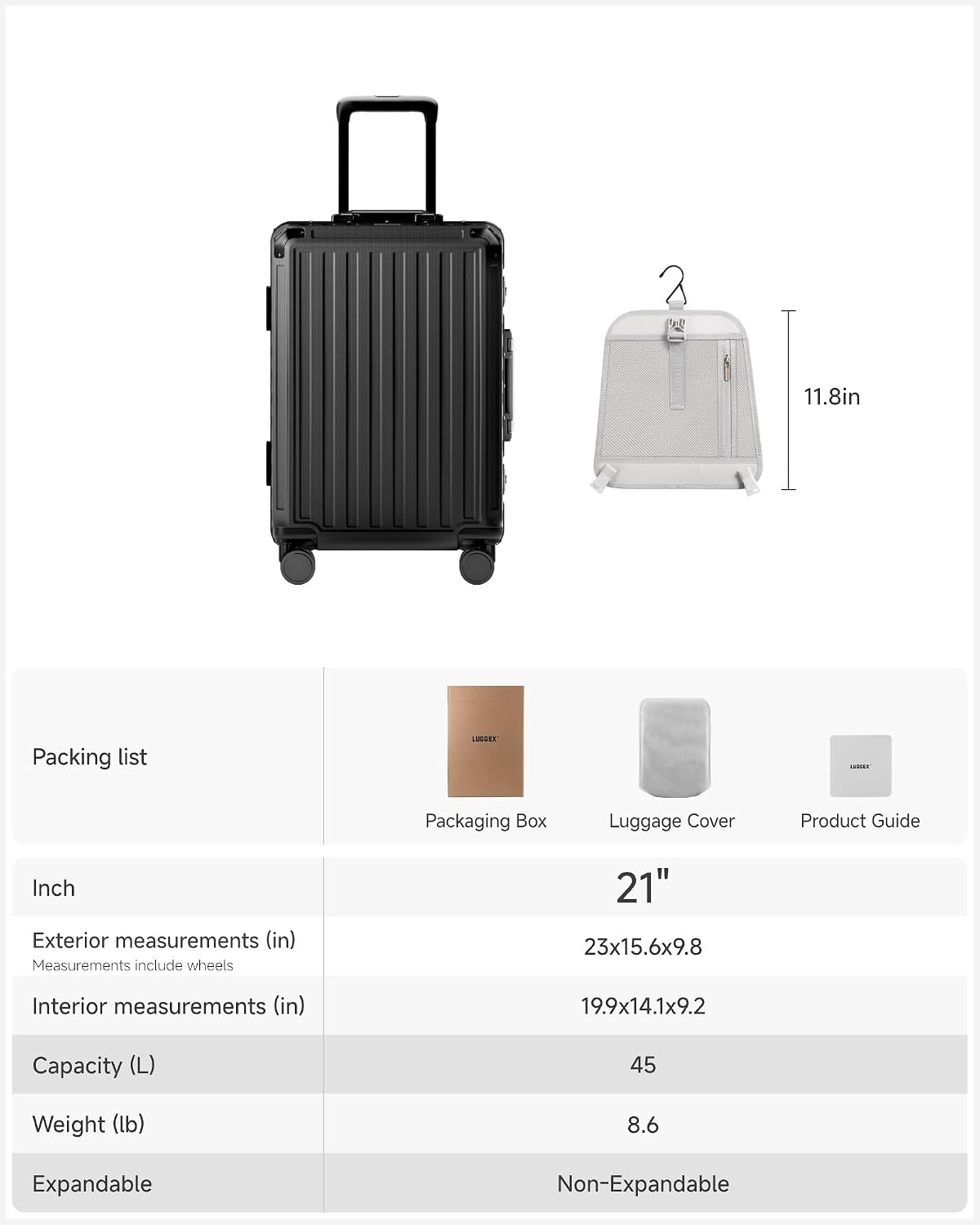 LUGGEX Zipperless Checked Suitcase, Aluminum Frame, Charcoal Metallic, 28" | Checked Luggage, 100% PC Hard Shell, 8010S Aluminum Frame, 8 Spinner Wheels, TSA Lock, Hard Shell, ZX-Core
