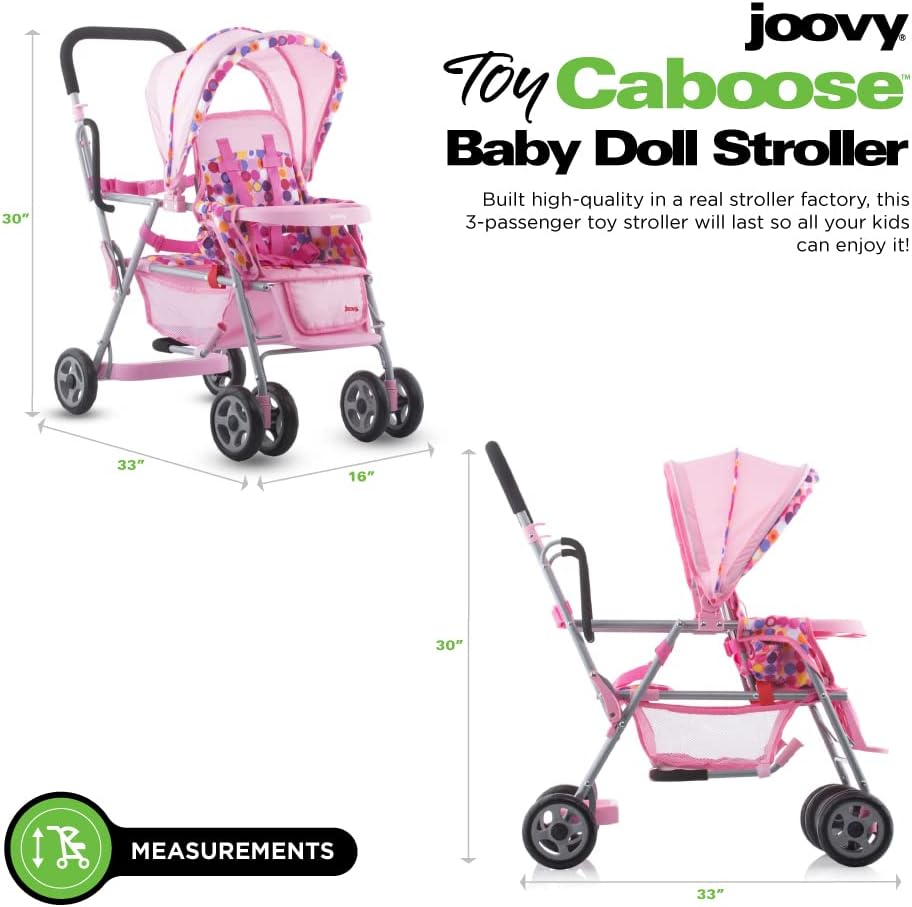 Joovy Toy Caboose Baby Doll Stroller Featuring Reclining Front Seat, Adjustable Footrest, Storage Basket, Extendable Canopy