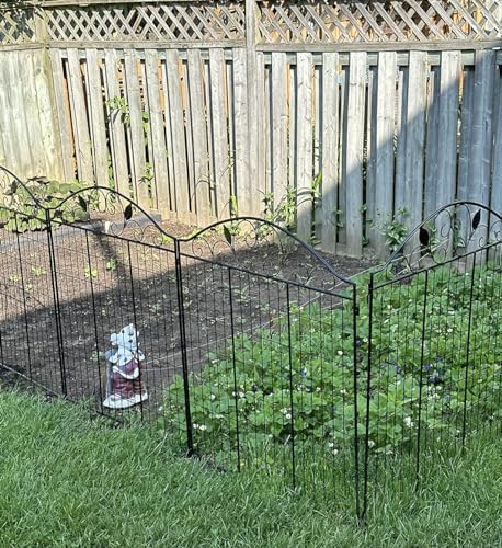 4 Pack 44" H 36" W (Linear Length 12 feet) Black Coated Heavy Duty Steel Decorative Garden Fence Each Panel with 2 Leaves
