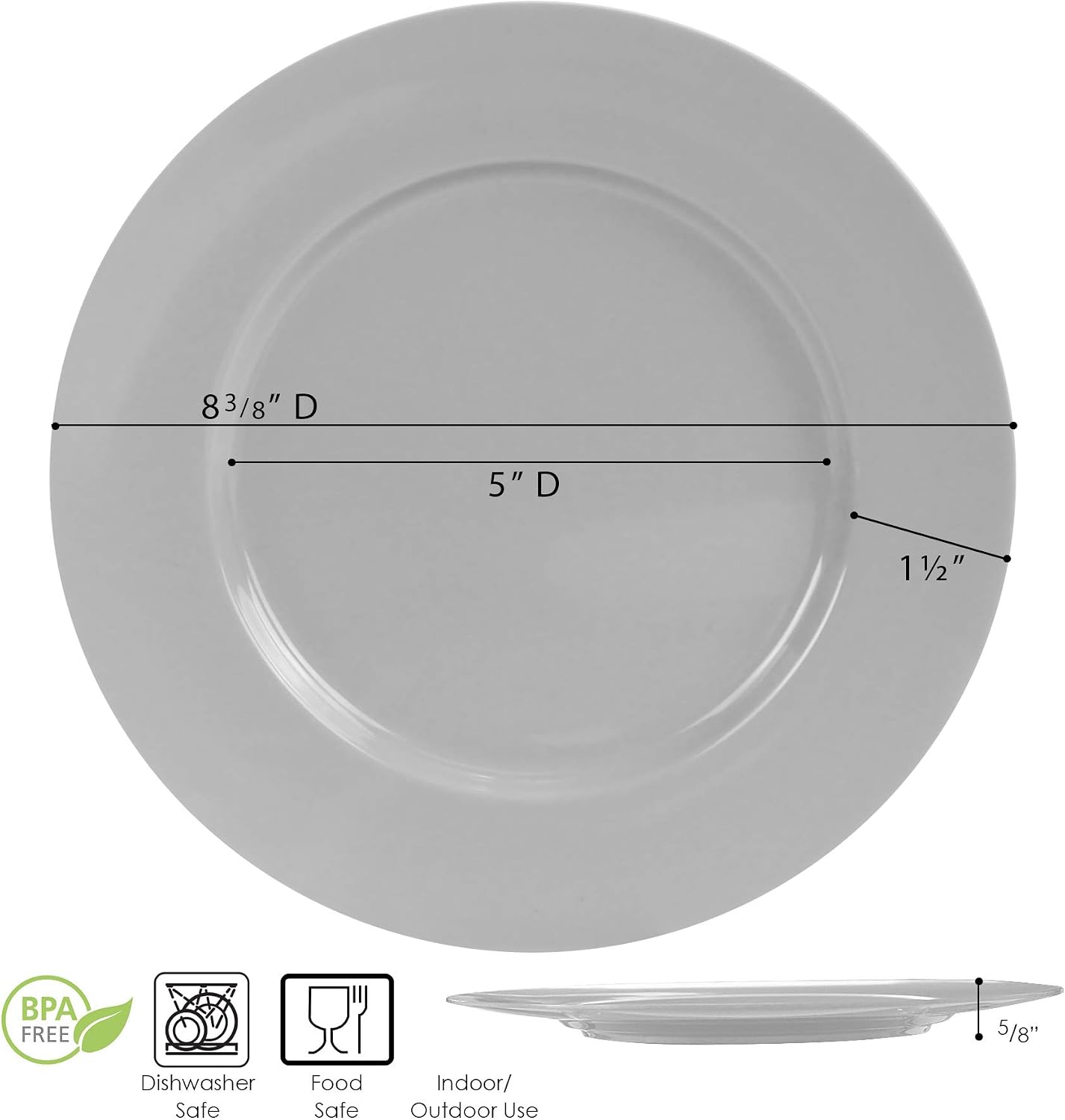 Calypso Basics Melamine Salad Plates Set of 6, 8.5 Inch, BPA-Free, Non-Toxic, Break-Resistant, Dishwasher Safe, Plates for Indoor & Outdoor Use
