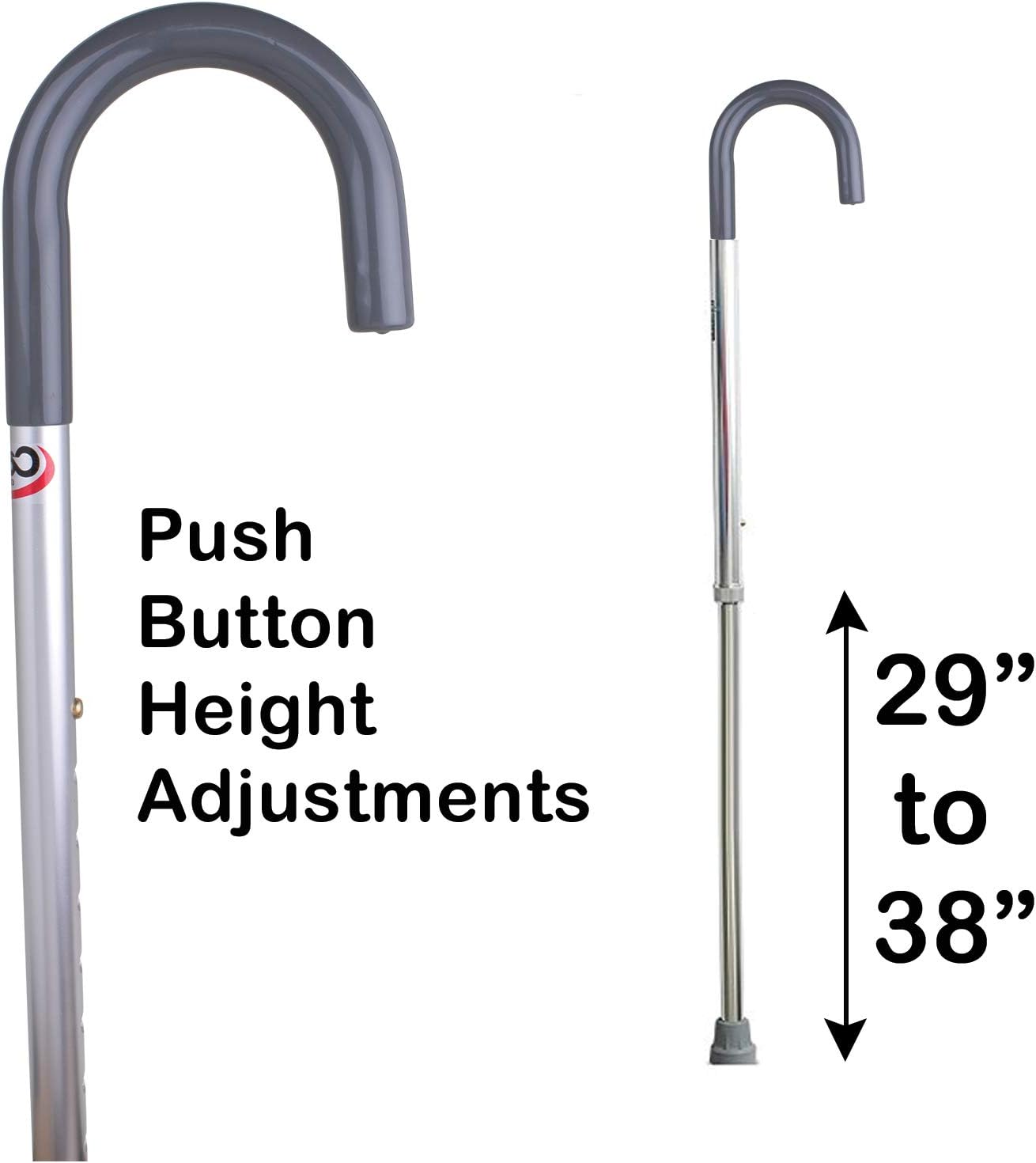 Carex Cane for Men - Men's Round Handle Silver Cane - Adjustable Walking Cane for Men