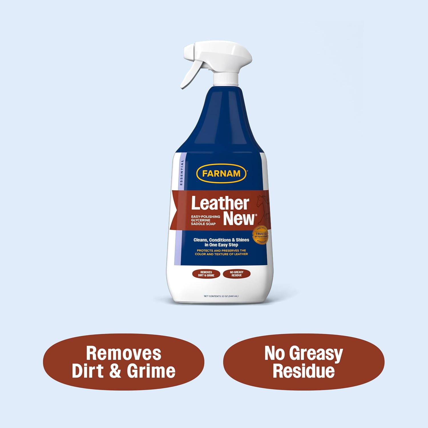 Farnam Leather New Easy-Polishing Glycerine Saddle & Leather Cleaner, 32 oz | Conditions Saddles and Leather Tack, Moisturizing, and Protects Against Moisture
