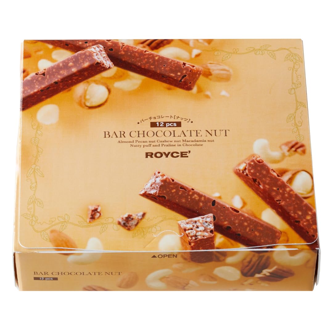 ROYCE' Nut Bar Chocolate - Chocolate Bar with Nuts| Gourmet Snack for Gifting & Indulging | Japanese Chocolate Bar from Hokkaido (12 Pieces of Chocolate)