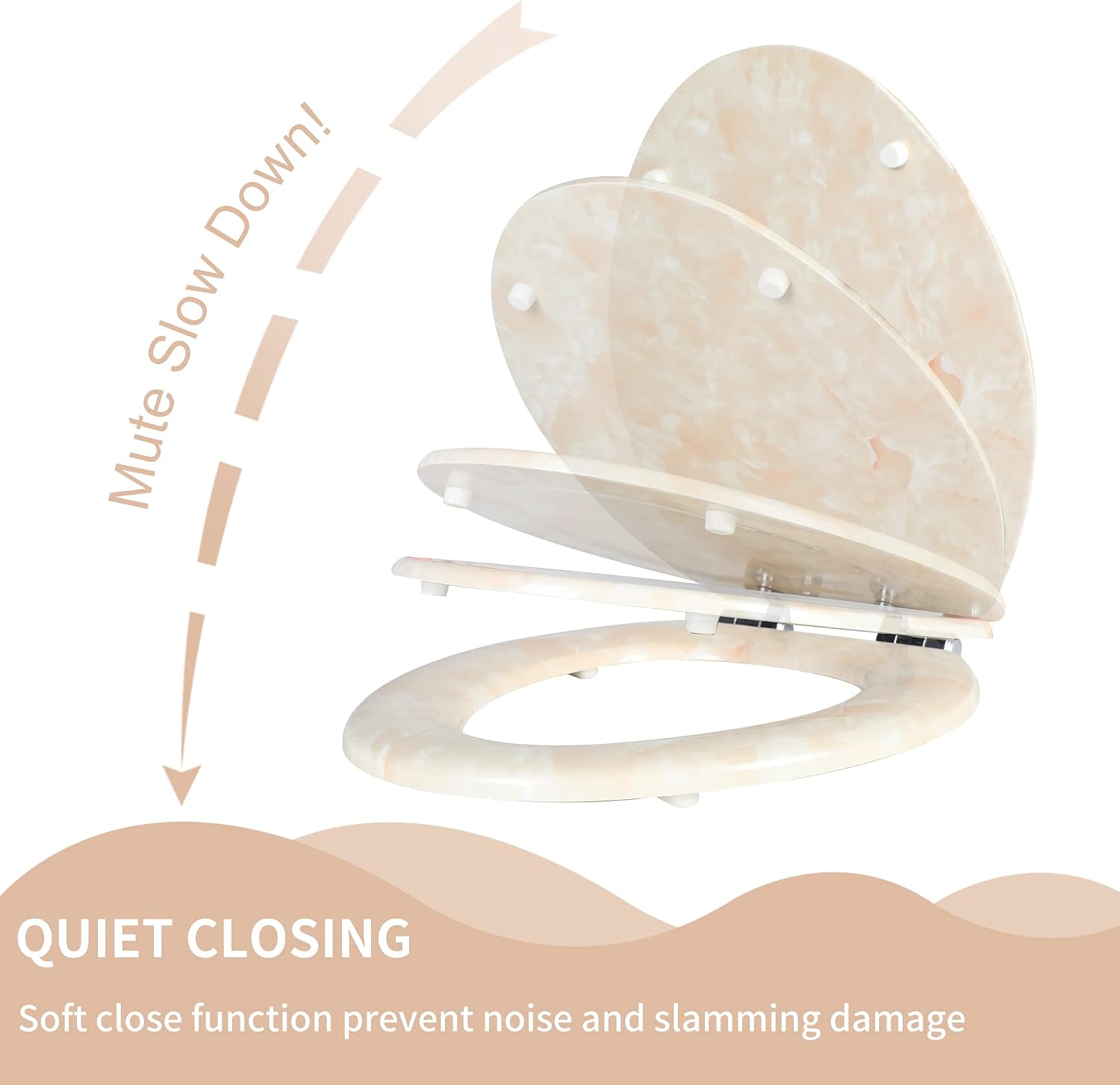 Angel Shield Marble Toilet Seat Durable Molded Wood with Quiet Close,Easy Clean，Quick-Release Hinges (Elongated,Black Marble)