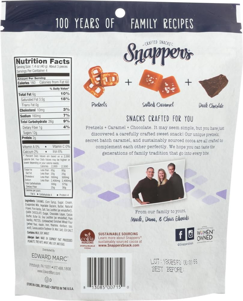 Edward Marc Snappers Sweet Caramel & Pretzels Cluster - Crunchy Pretzel Snack With Milk Chocolate For Adults And Kids - 6 oz (pack of 1)