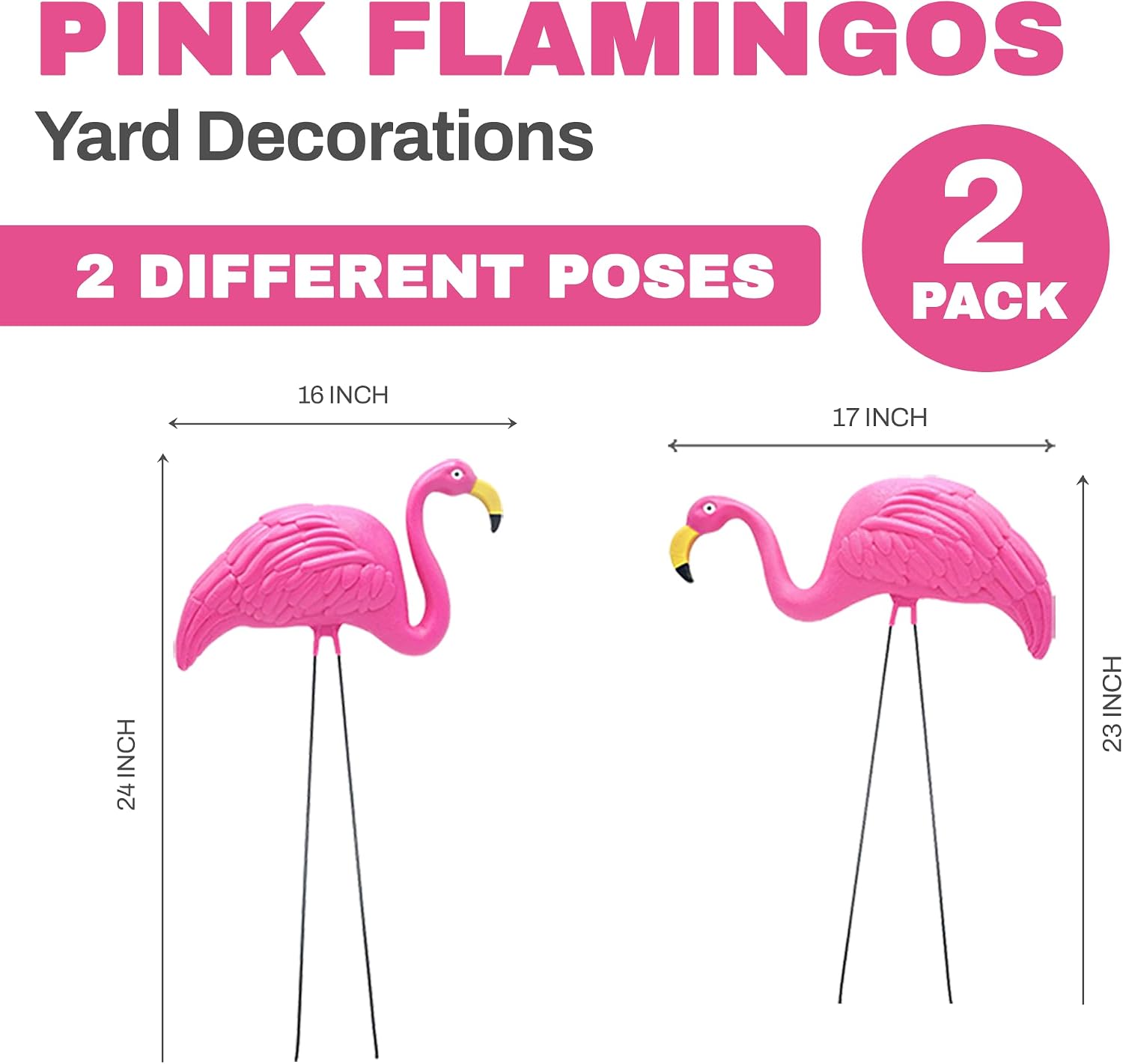 4E's Novelty 2 Pink Flamingos Yard Decorations - Extra Large 24" Flamingos Yard Ornaments - Pink Flamingos for Yard Sculptures & Statues - Lawn