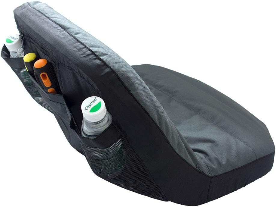 POWERWORKS Weatherproof Deluxe Riding Lawn Mower Seat Cover, Medium, Black | For Seats 12.4-14.1" High, 600D Oxford Cloth, Storage Pockets