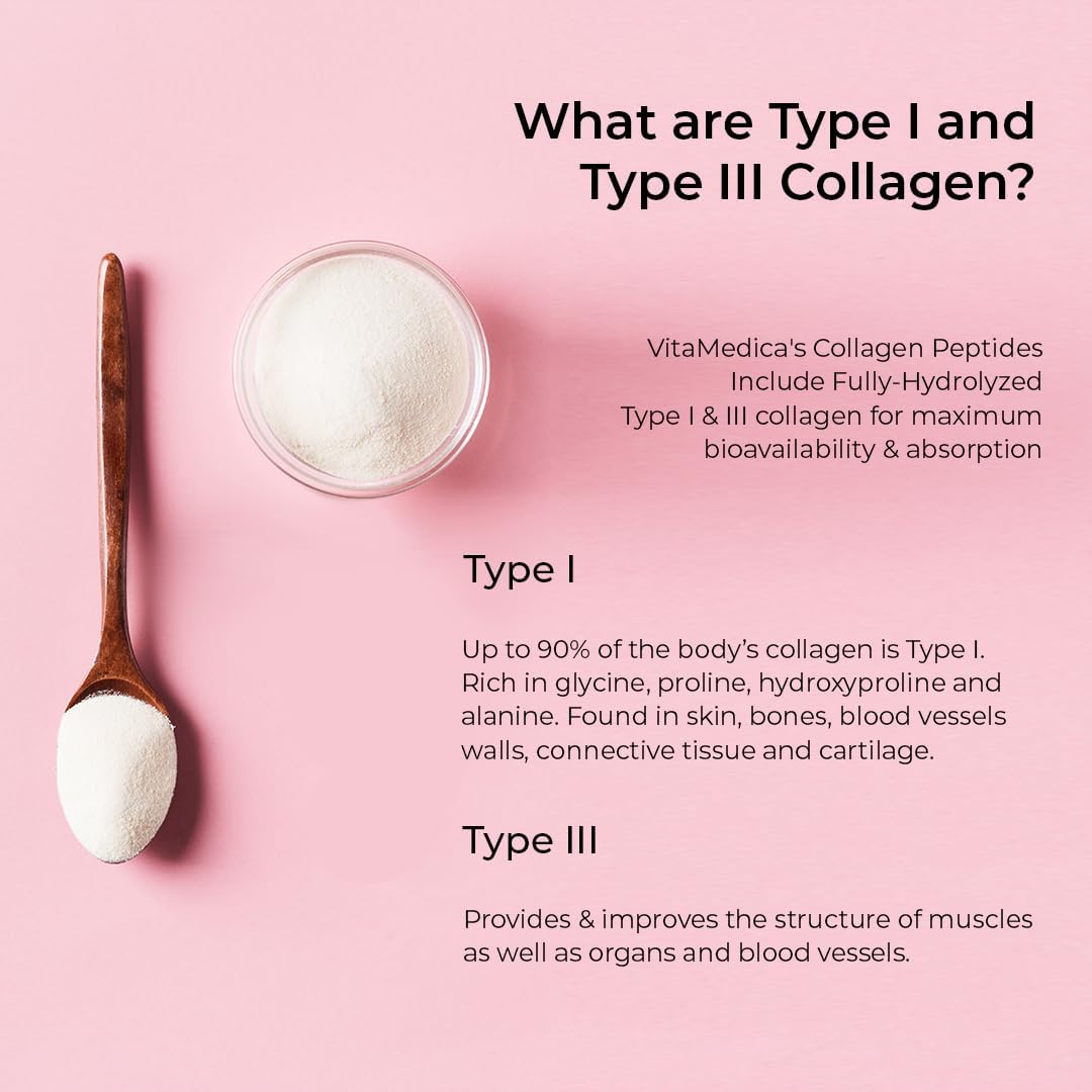 VitaMedica Collagen Peptides Powder, Hydrolyzed Types I & III, 30 Servings