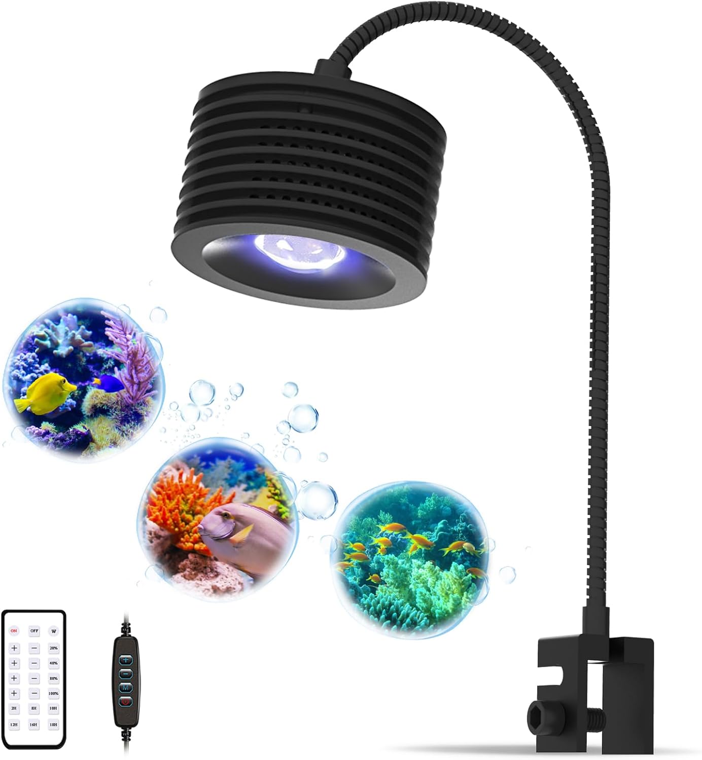Lominie LED Aquarium Light, Planted Tank Light 4 Channels Remote Control 6500K Aquarium LED Lamp for Freshwater Fish Tank Refugium with Gooseneck (A20 Freshwater)