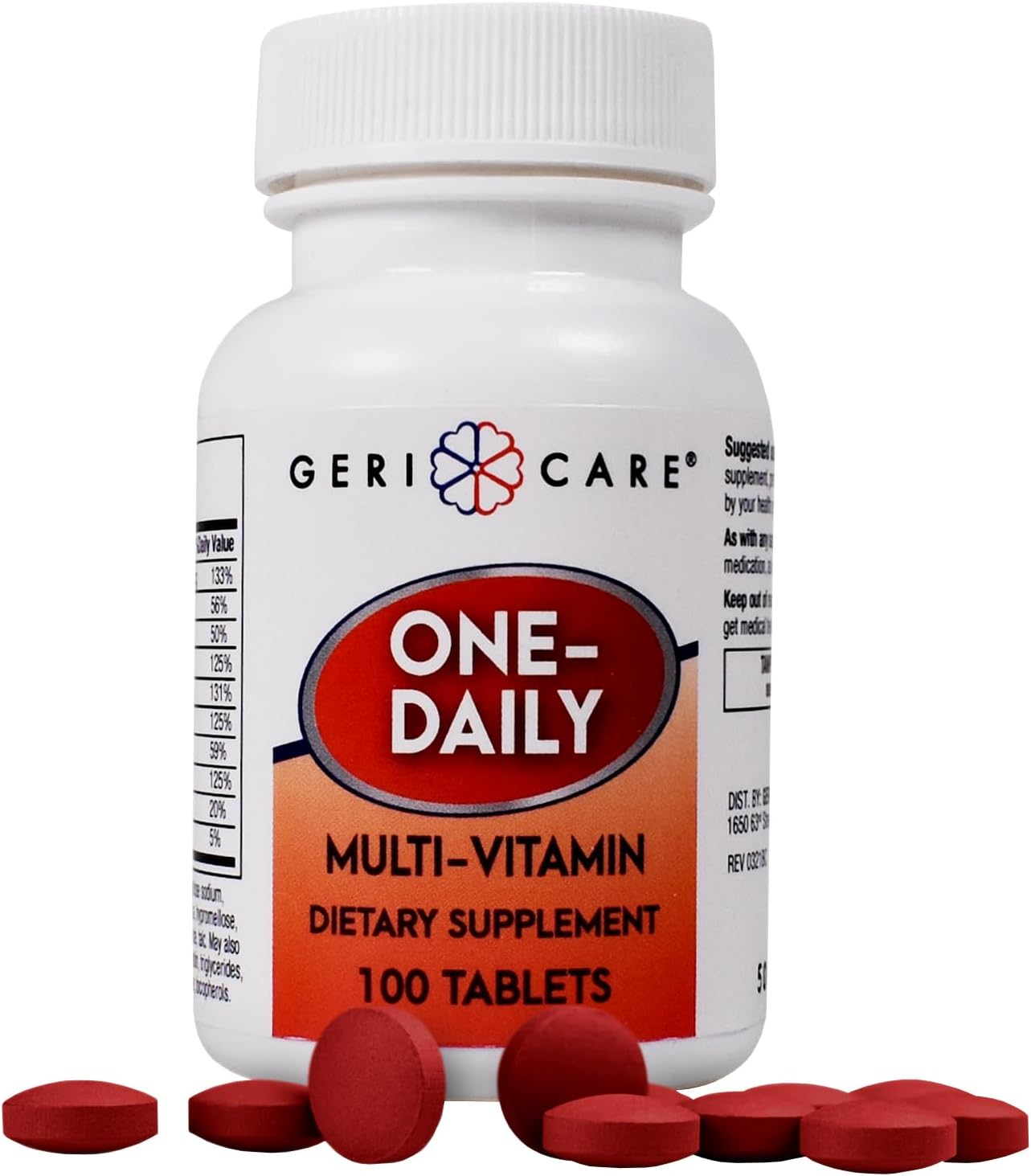 GeriCare One-Daily Multi-Vitamin Tablet, 100 Count Adult Multivitamin Supplement | Easy-to-Take Dietary Supplement with Vitamins A, C, D3, B, Calcium| Vitamin & Mineral Complex (2 Pack)