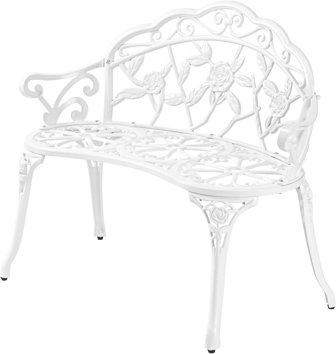 VINGLI 38.5" Patio Park Garden Outdoor Metal Rose Bench, 2-Person Cast Iron Cast Aluminium Frame Antique Finish Chair,Accented Lawn Front Porch Path Yard Decor Deck Furniture (Bronze, Rose)