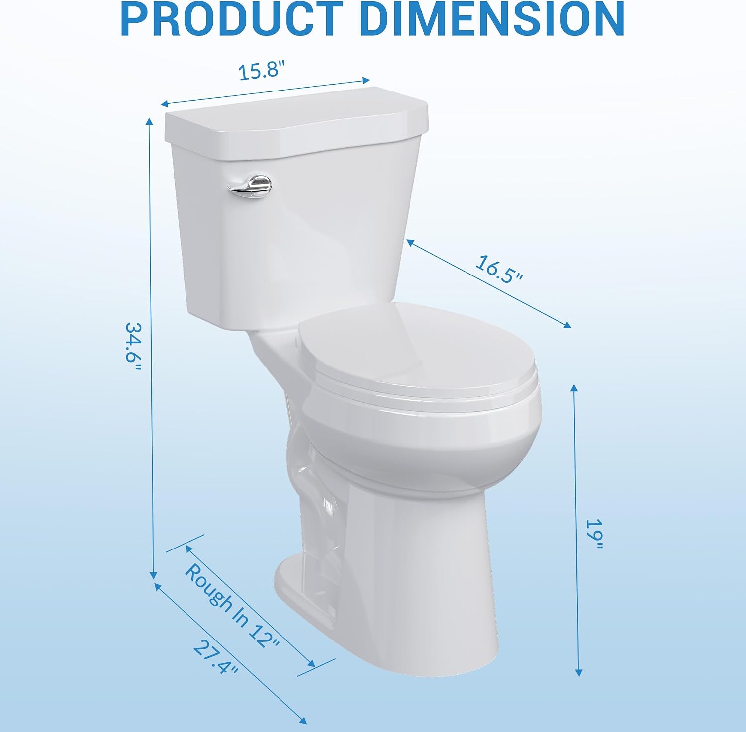 Two-Piece Toilets for Bathrooms, Comfort ADA Toilet with 19" Height, Elongated with Soft Close Seat, Power Flush 1.28 GPF
