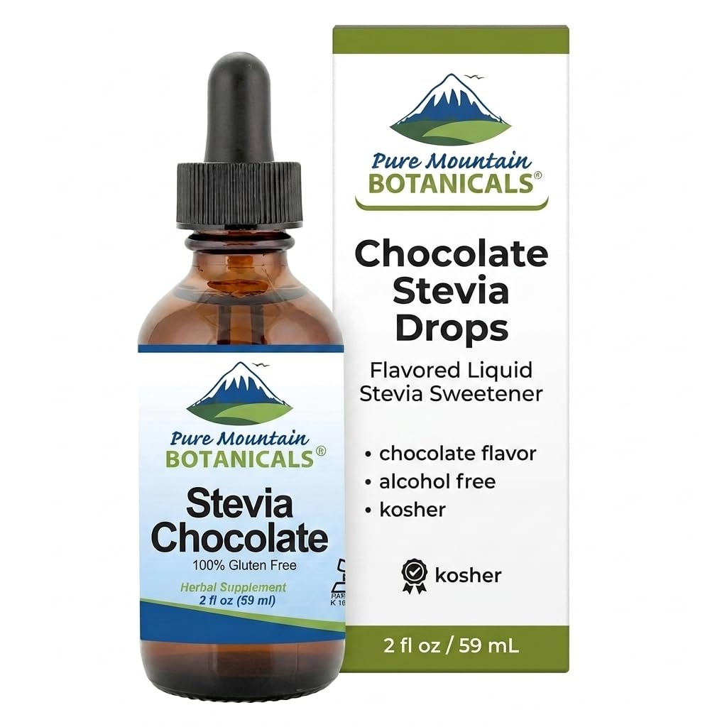 Chocolate Stevia Liquid Drops Flavored with Natural Sweet Dark Chocolate | Alcohol Free and Kosher | 2oz Glass Bottle