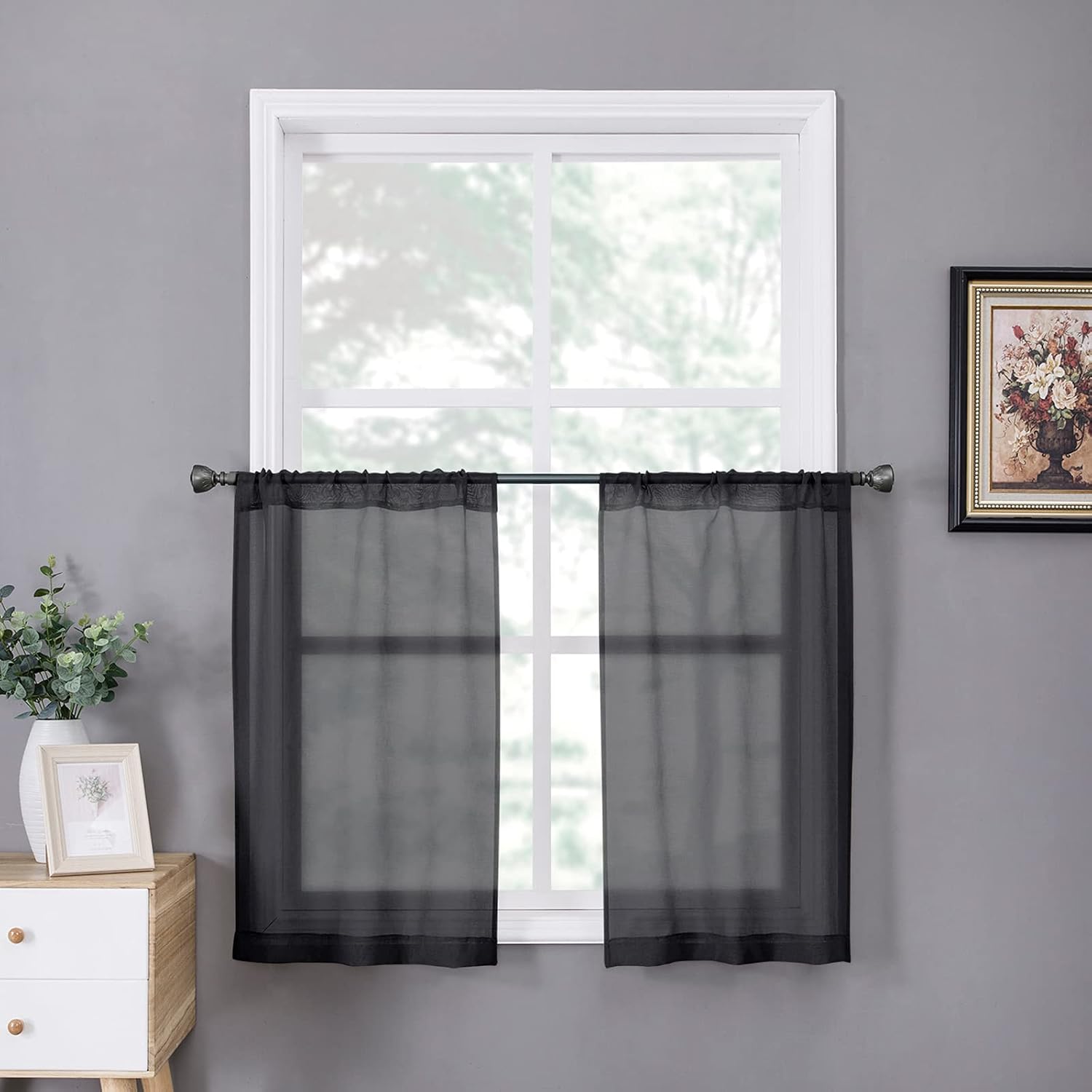 Tollpiz Sheer Curtain Linen Textured Living Room Curtains Sheer Light Filtering Rod Pocket Voile Curtain for Bedroom, 54 x 72 inches Long, White
