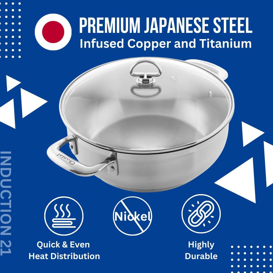 Chantal Induction 21 Steel 1 quart NonStick Saucepan with Tempered Glass Lid, Ceramic Non Stick, Brushed Stainless Steel