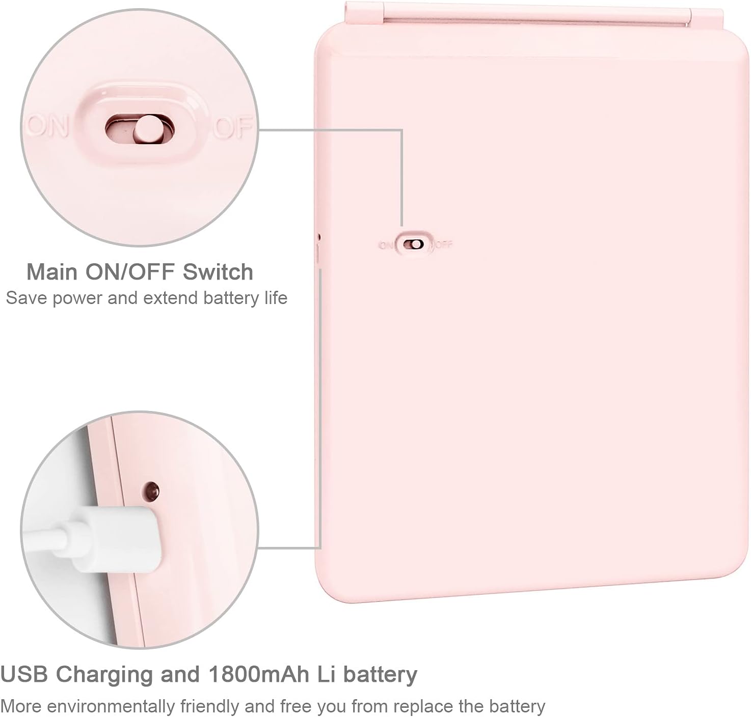 deweisn Folding Lighted Makeup Mirror with 72 LEDs 3 Colors Light Modes USB Rechargable 1800mA Batteries Portable Ultra Thin Compact Vanity Mirror
