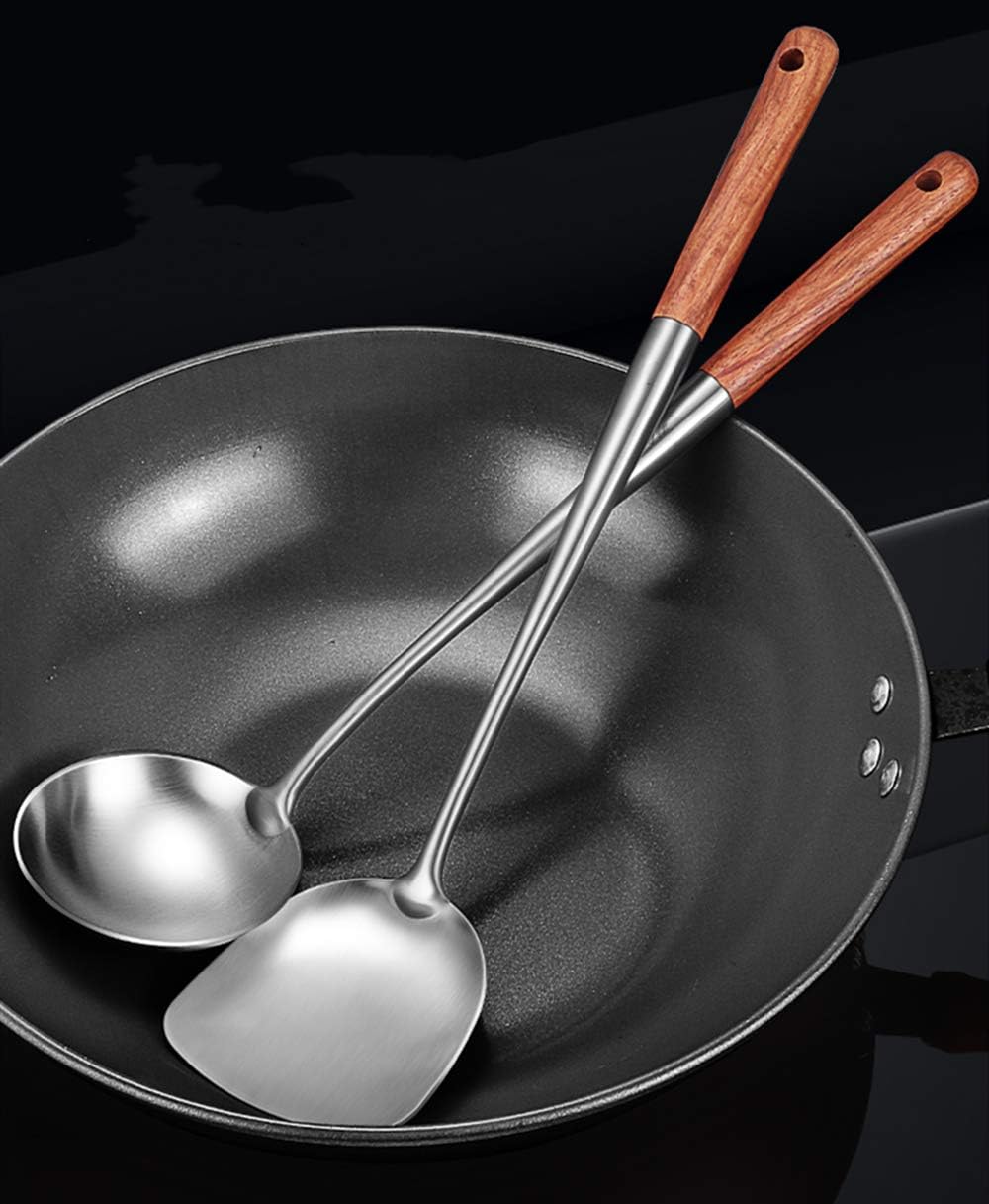 FJNATINH Wok Spatula and Ladle,Skimmer Ladle Tool Set, 17inches Spatula for Wok, 304 Stainless Steel Cooking Utensils