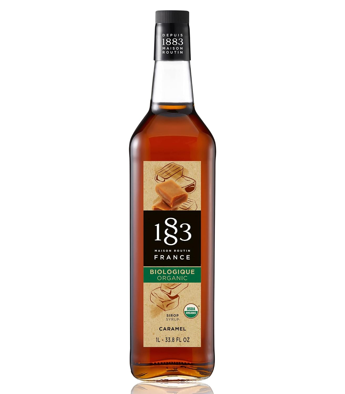 1883 Maple Syrup for Drinks, Made in France, 1 Liter Glass Bottle