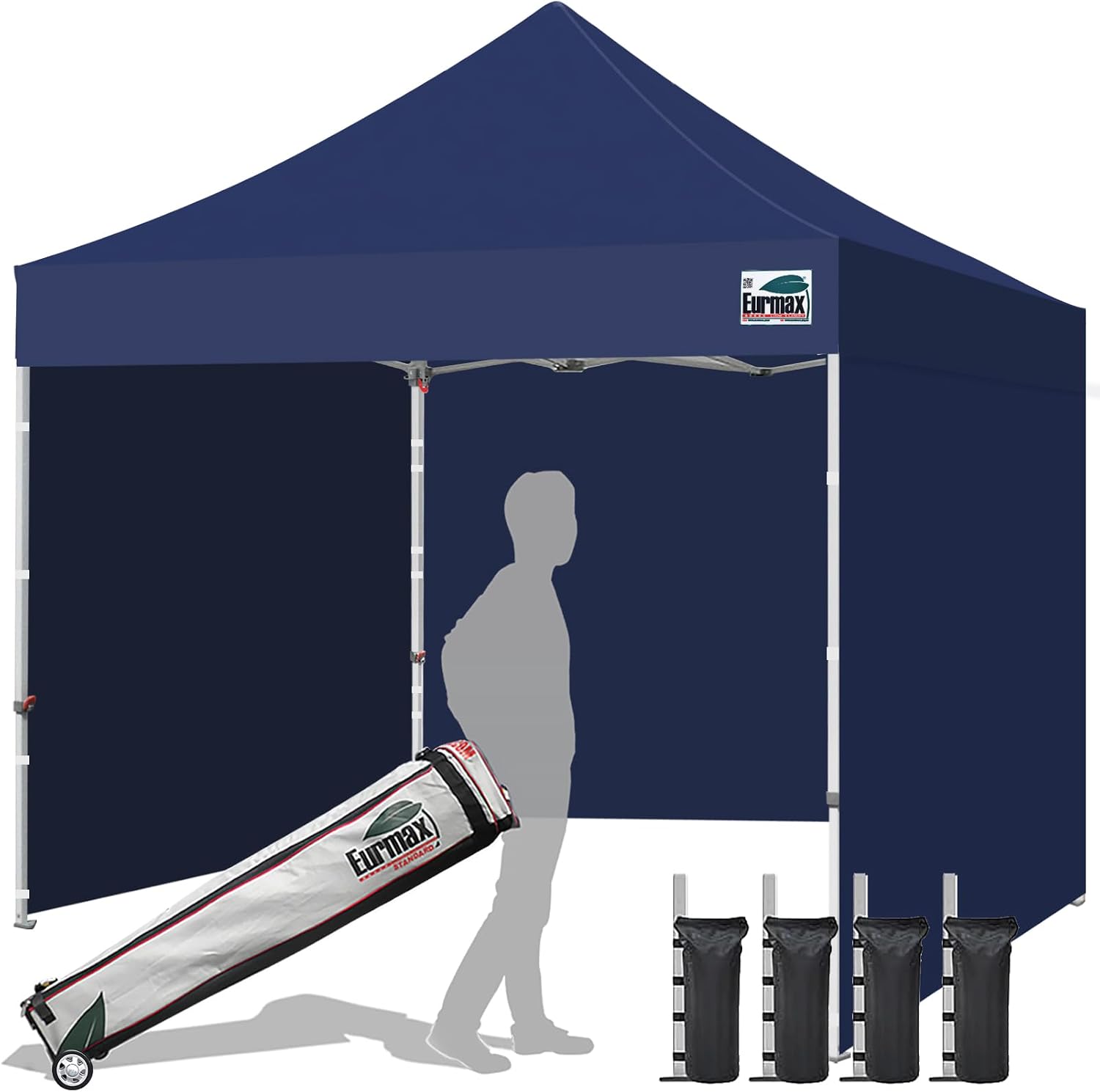 Eurmax USA 10x10 Pop Up Canopy Tent,Commercial Tent with Patented No-Tip Rolling Bag,4 Zippered Removable Walls,UV & Water Resistant Canopy Top,Heavy Duty Outdoor Gazebo,Instant Shelter(White)