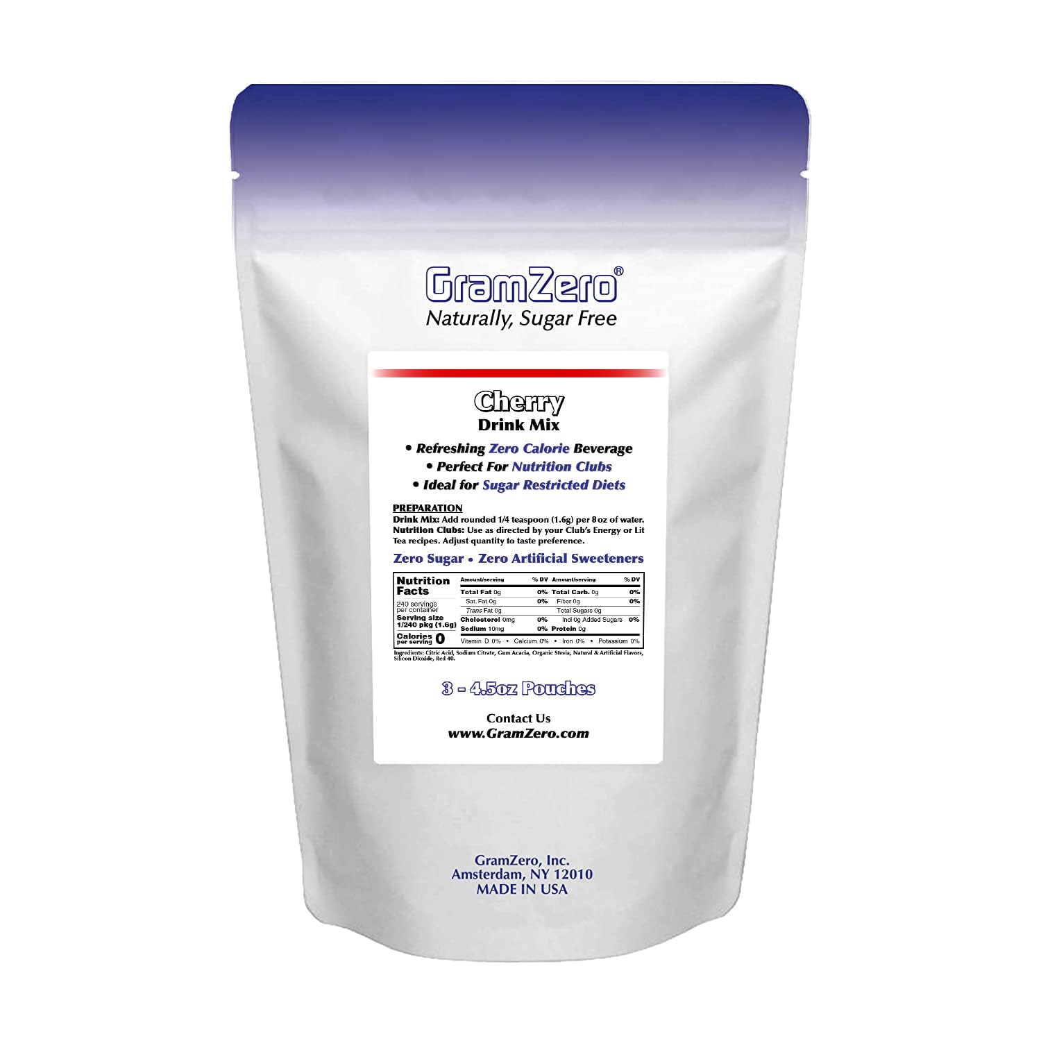 GramZero Raspberry Blush, Sugar Free Drink Mix, Pitcher Pack, Great For Nutrition Club Loaded Tea, Zero Calorie, Stevia Sweetened