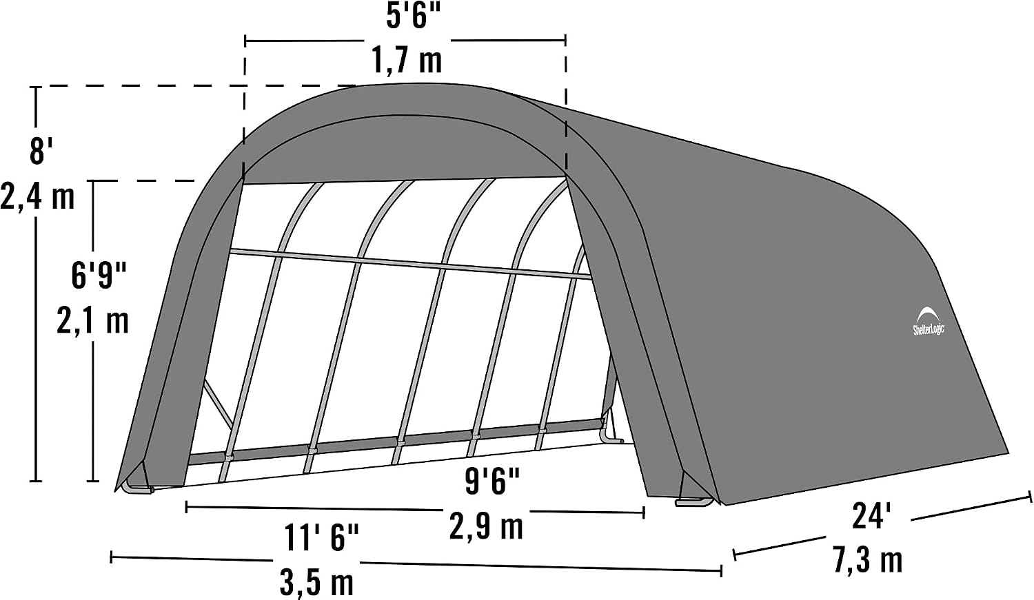 ShelterLogic 71332 Grey 12'x20'x8' Round Style Shelter