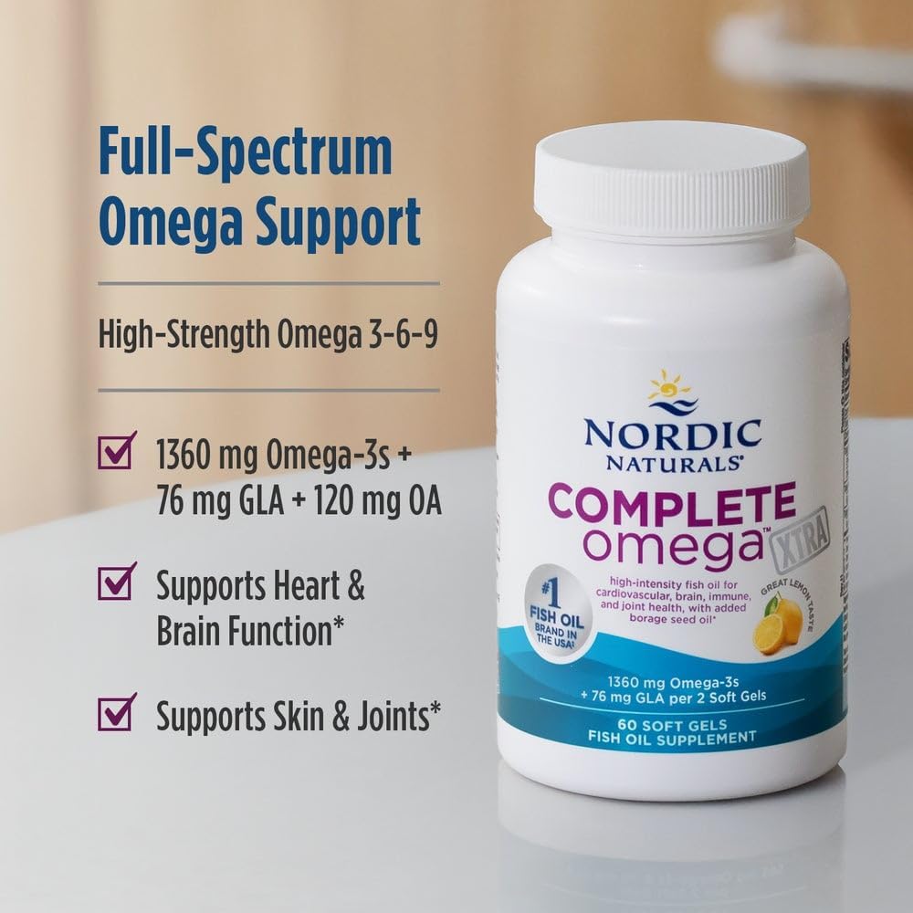 Nordic Naturals Complete Omega Xtra, GLA, Skin & Cognition - 60 Count | 1360 mg omega-3s per serving for brain
