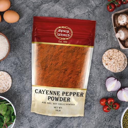 Spicy World Cayenne Pepper Powder Ground Chili Pepper 10 Pound Bulk Bag- 40K SHU, Hot Chilli Powder