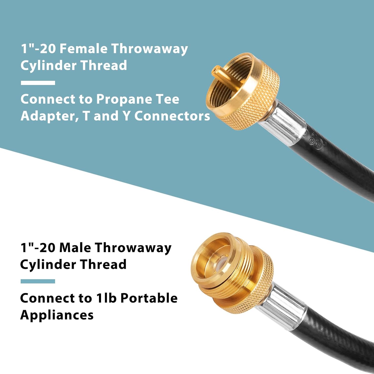 SHINESTAR 5FT Propane Extension Hose for Propane Tree, Tee Adapter | 1"-20 Male to Female Throwaway Cylinder Thread Propane Tank Hose Extension for Camping Stove, Buddy Heater, Weber Q Grill