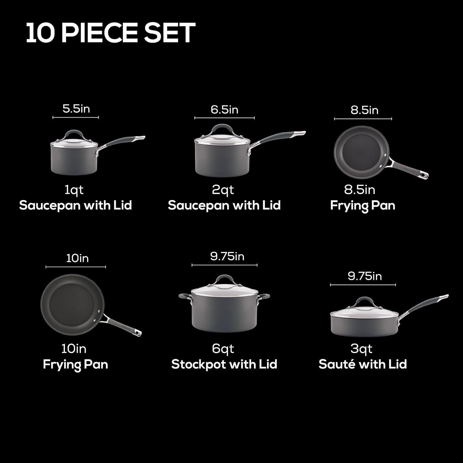 Circulon Radiance Hard Anodized Nonstick Deep Frying Pan with Lid, 12 inch Frying Pan with Lid, Deep Skillet, Gray