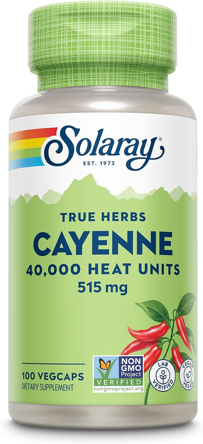 Solaray Cayenne 40,000 Heat Units, 100 Ct Veg Caps