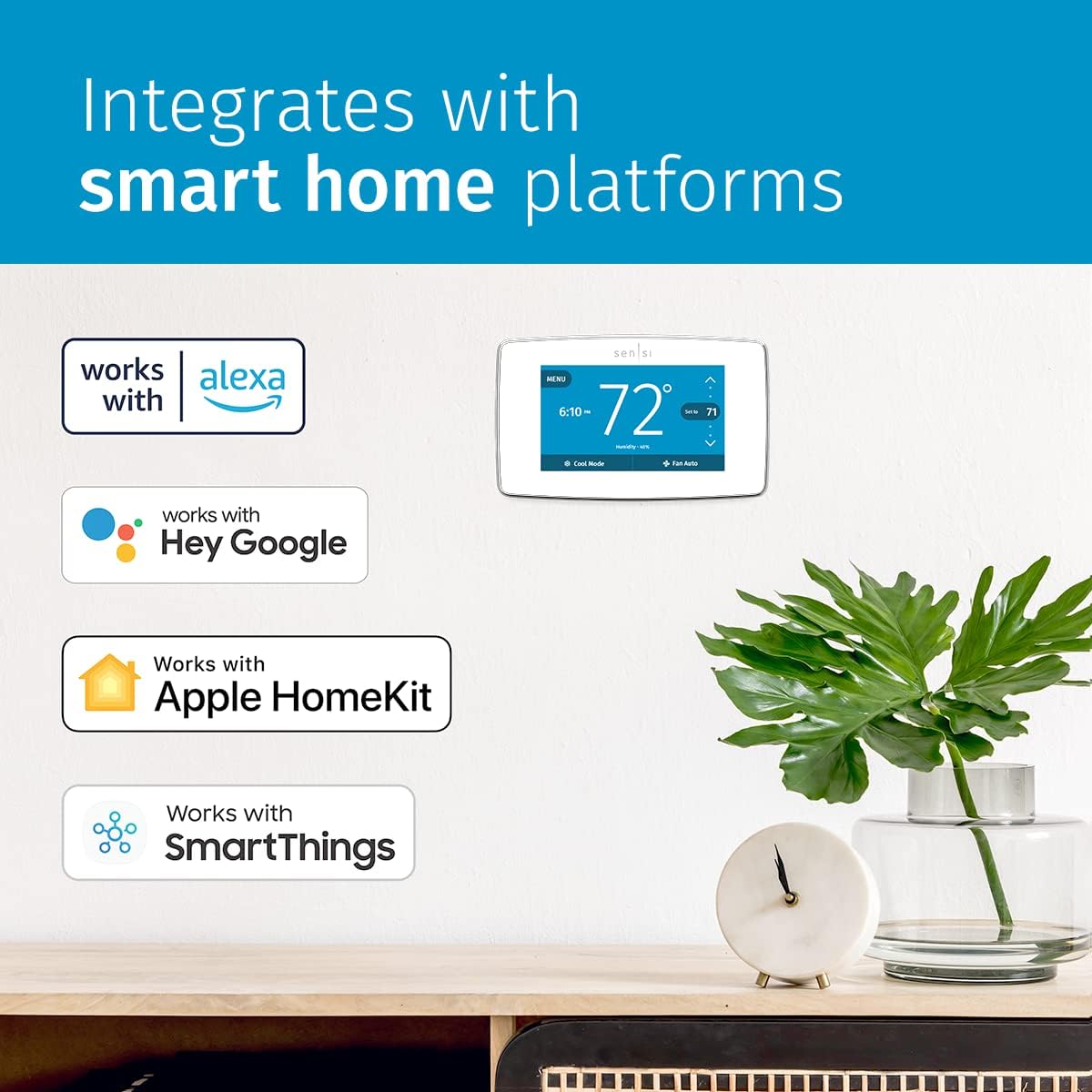 Sensi Touch Smart Thermostat by Emerson with Touchscreen Color Display, Programmable, Wi-Fi, Mobile App, Easy DIY, Data Privacy, Works with Alexa, Energy Star Certified, ST75 - Black, C-Wire Required