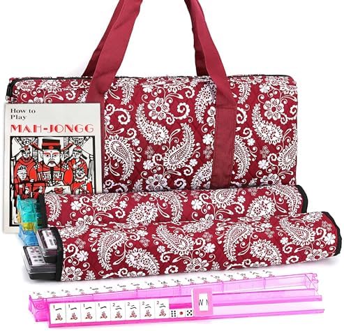 Mose Cafolo American Mahjong Set, Blue Paisley Carrying Bag,166 Premium White Tiles,4 All-in-One Color Rack/Pushers Complete Mahjong Tiles Set (Ma Jong, Mah-Jongg, Majiang)