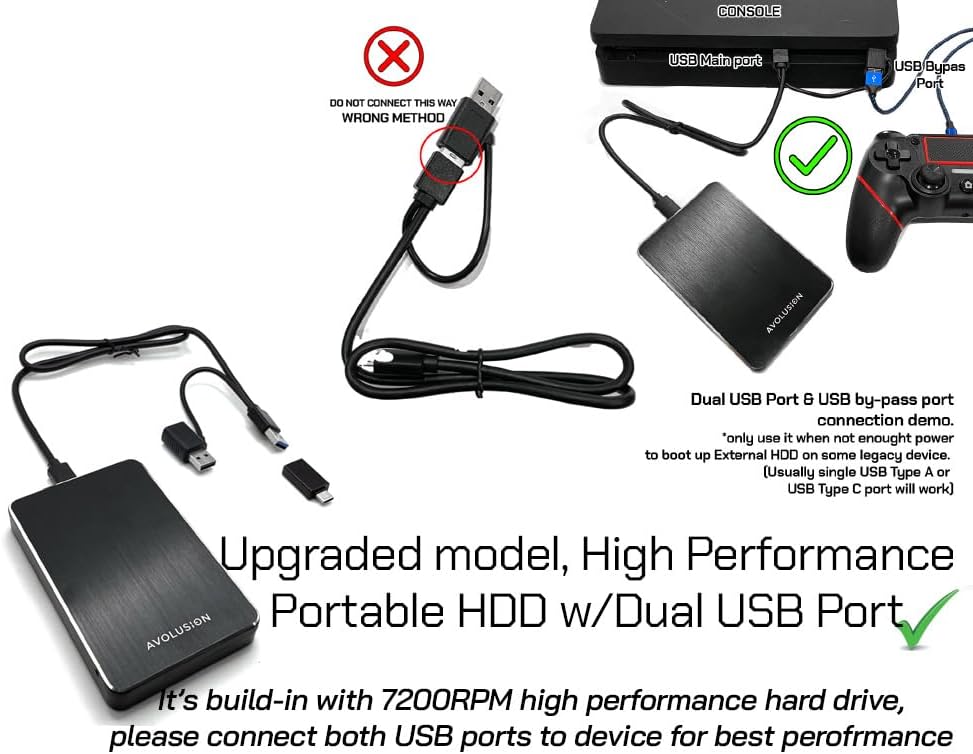 Avolusion HD250U3 2TB USB 3.0 Portable External Gaming Hard Drive (for PS4, Pre-Formatted) - 2 Year Warranty