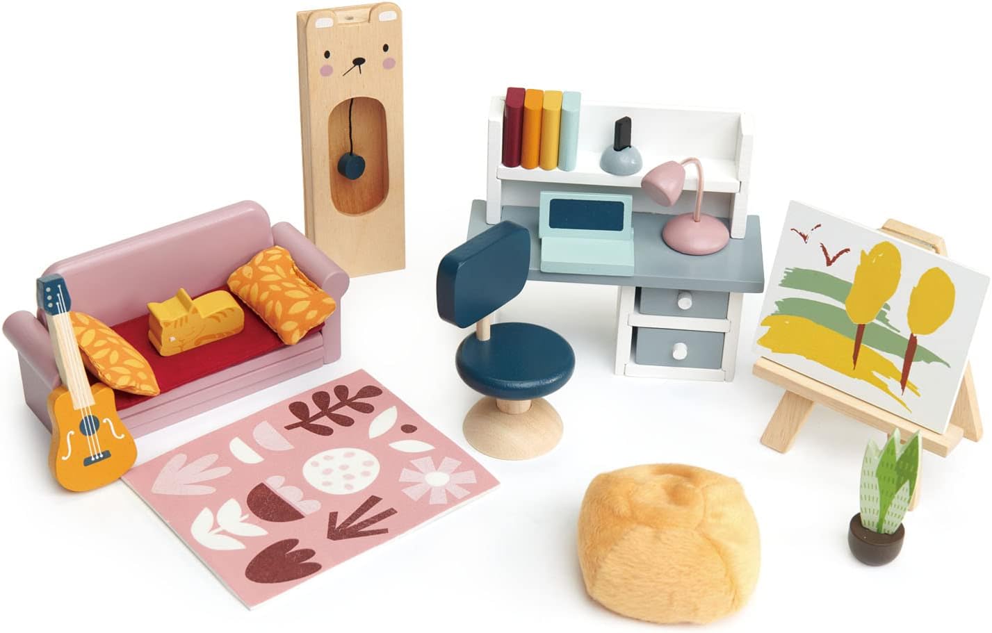 Tender Leaf Toys - Dolls House Study Furniture 1:12 Scale 23 Pcs Furnished Room Dollhouse Accessories Miniature Pretend Play Age 3+