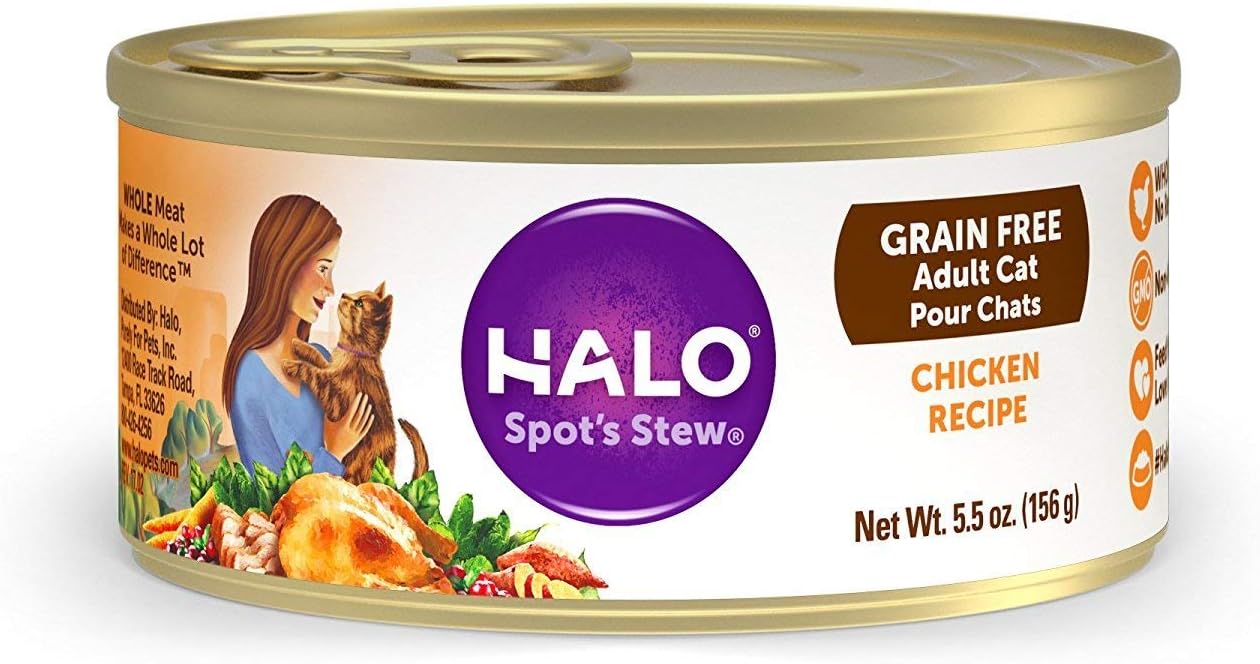 Halo Grain Free Soft Pate, Adult Cat Wet Food, Chicken in Broth Recipe, 5.5 oz, Case of 12