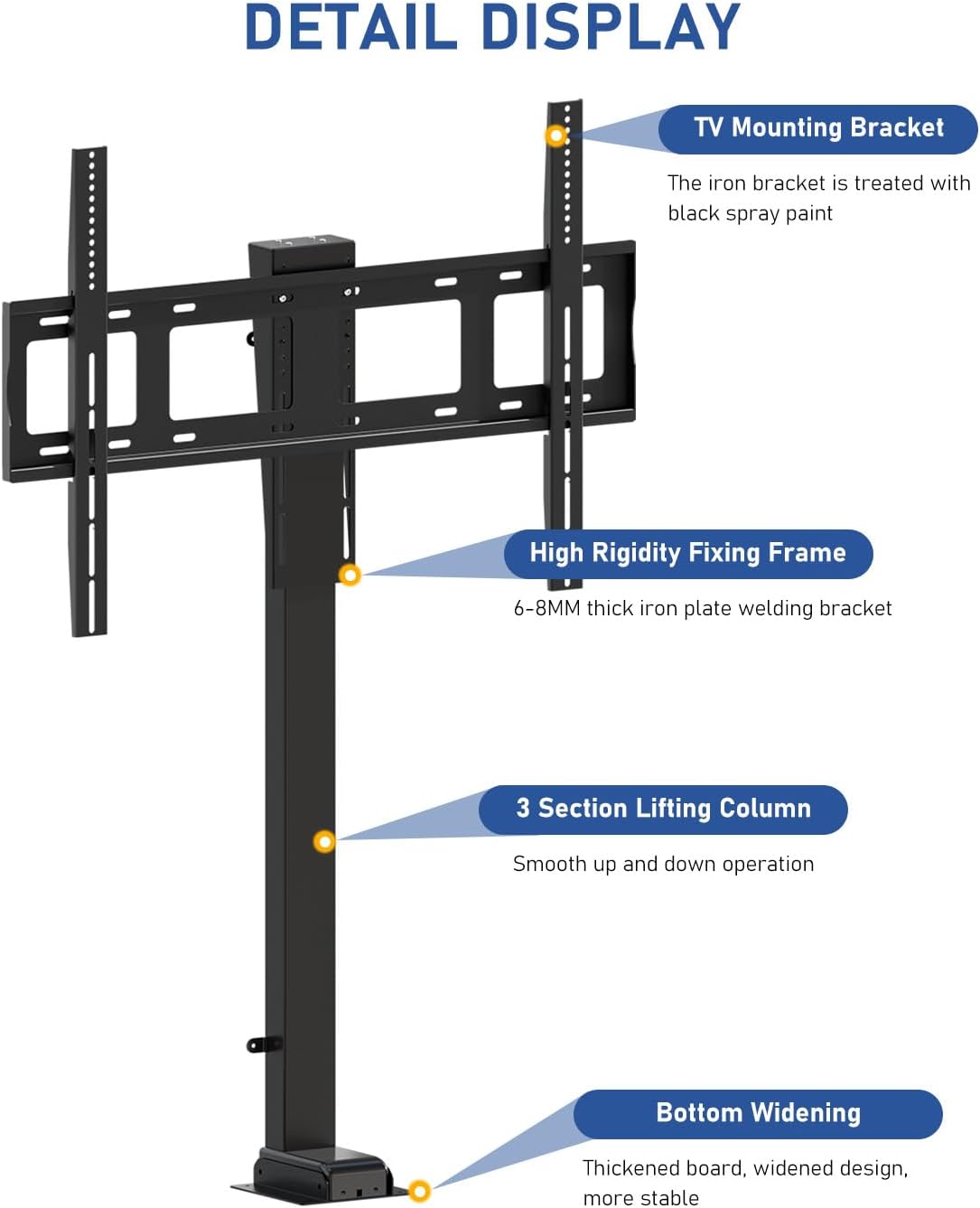DIHOOL Motorized TV Lift for 85″ - 100″Giant Screen TVs, Pop Up Vertical TV Stand with Remote Control and Obstacle Detection, 59″ Stroke