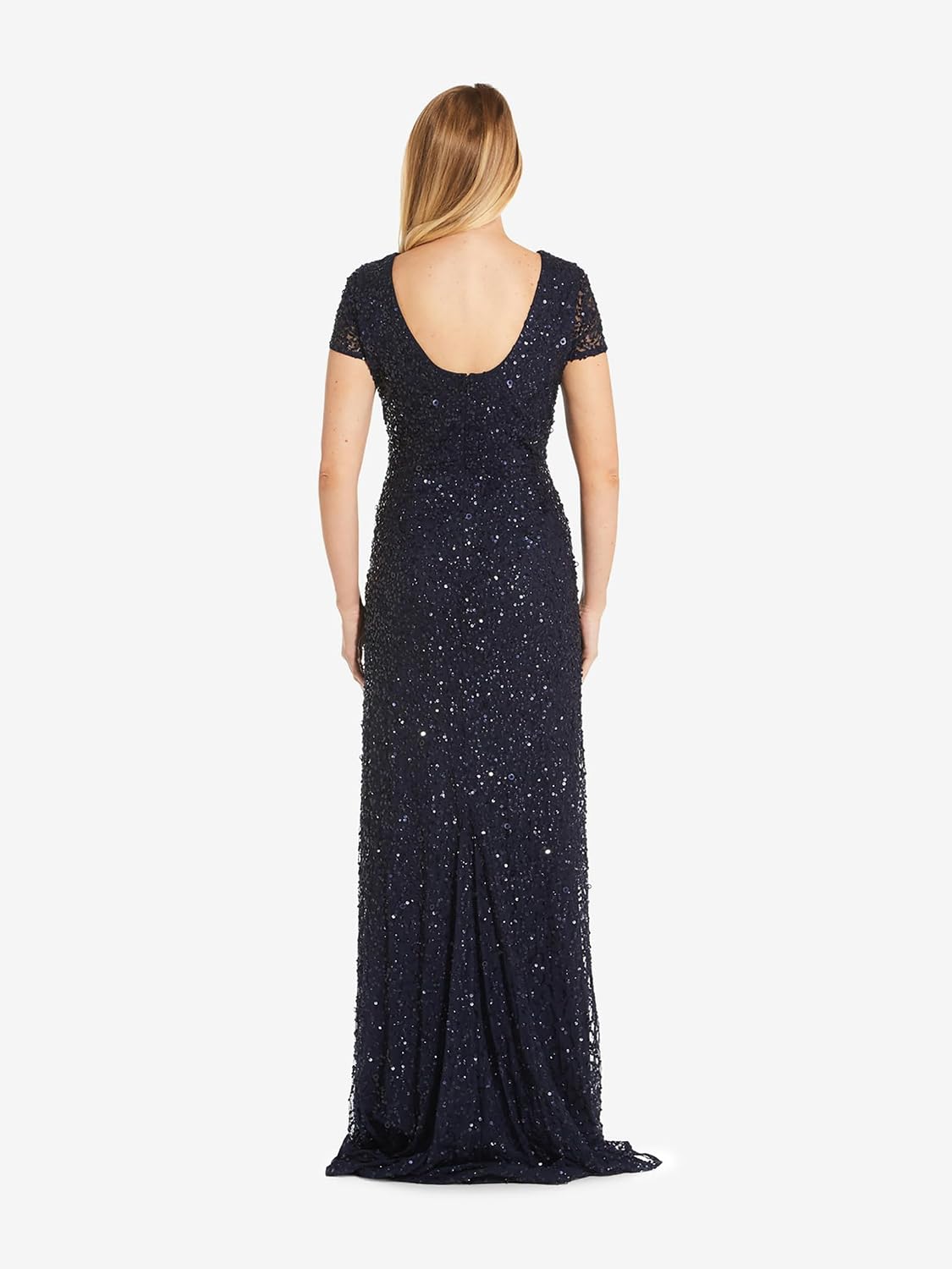 Adrianna Papell Womens Short-Sleeve All Over Sequin Gown