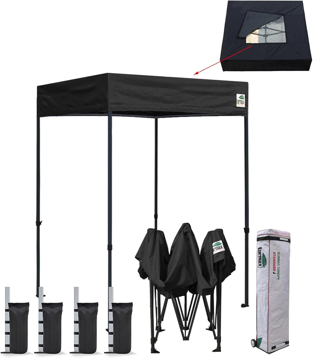 Eurmax USA 10x10ft Pop Up Canopy,Commercial Instant Tent for Outdoor Events,Patented No-Tip Rolling Storage Bag with 4 Sandbags,UV & Water Resistant,Heavy Duty Portable Shelter Gazebo,Black