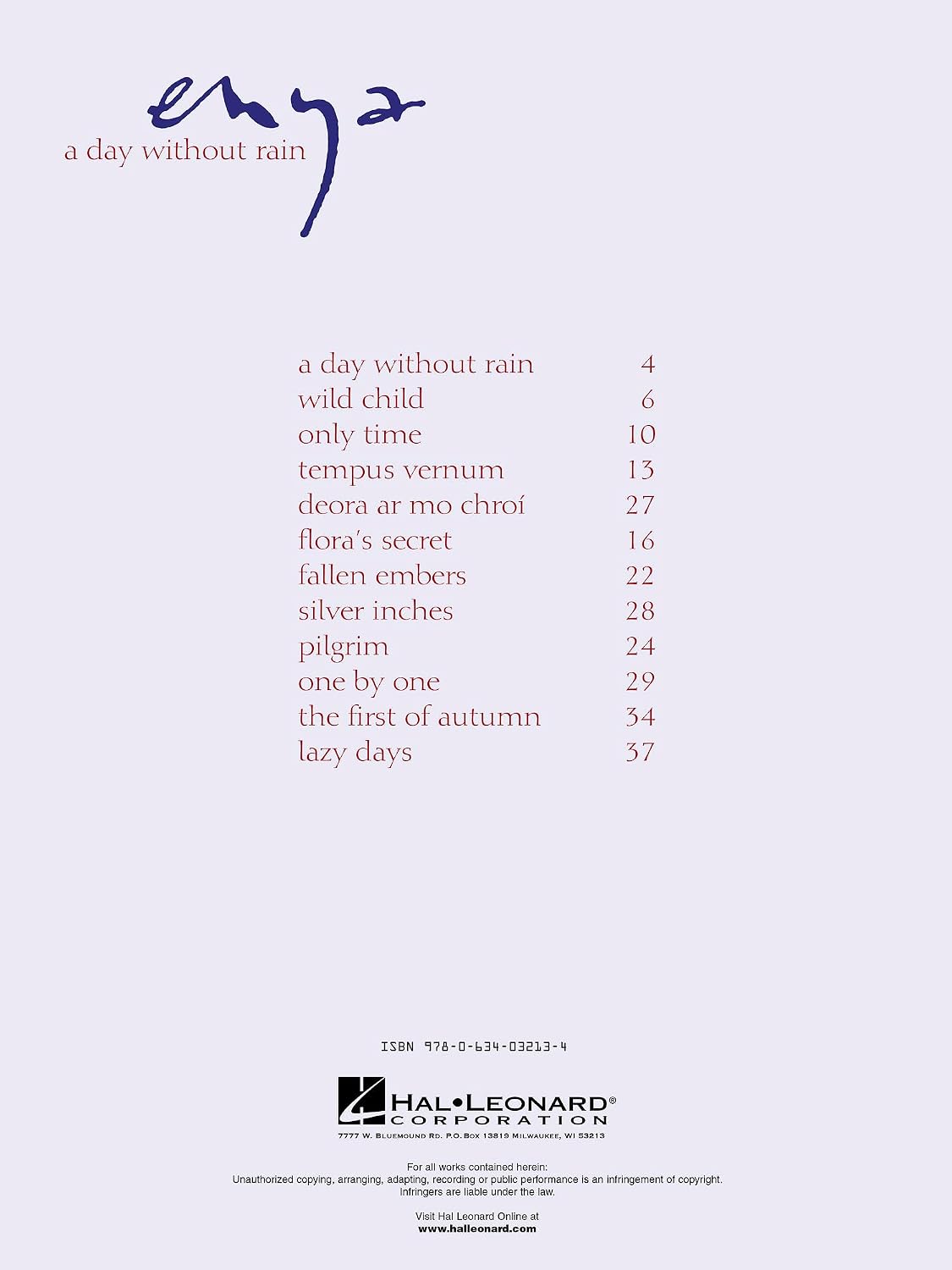 Enya - A Day Without Rain | Piano Vocal Guitar Songbook | 12 New Age and Celtic Hits | Includes Sheet Music, Lyrics