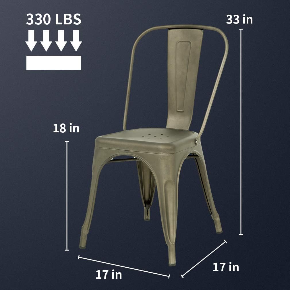 FDW | Metal Dining Chairs | Set of 4, Black | 330lbs Load | Stackable Tolix Side Chairs with Backrest | Non-Slip Feet | Indoor/Outdoor Use | Ideal for Kitchen & Restaurants