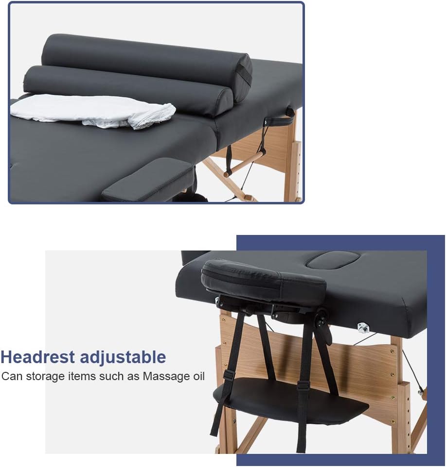 BestMassage Massage Bed Portable Massage Table 28 inch Wide Lash Bed Height Adjustable 2 Folding Spa Table with Towel Hanger Oil Pouch Half Bolster Round Bolster Non-Woven Bag