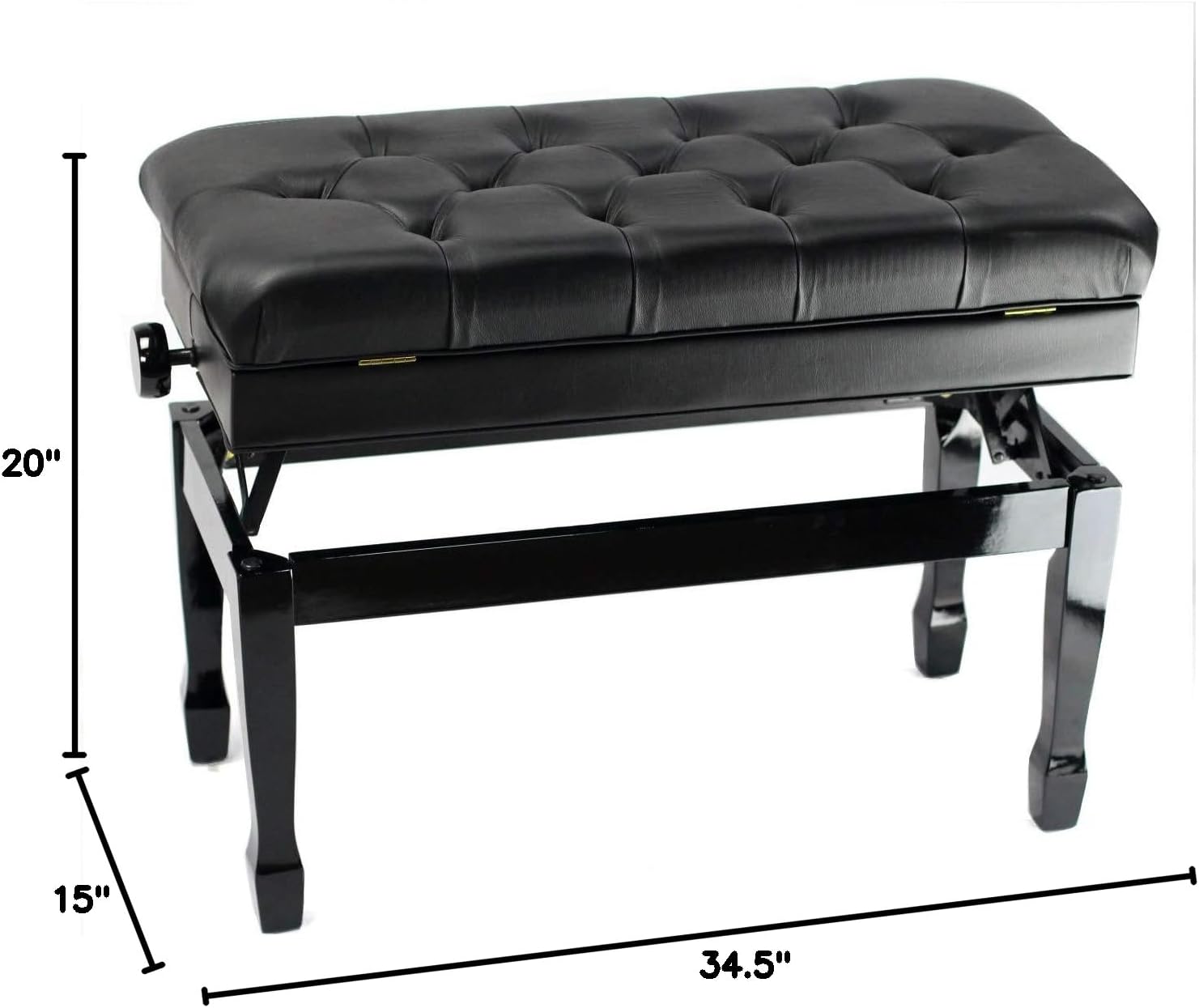 Griffin Genuine Leather Piano Bench, Oversize Duet Black Wood Frame Stool