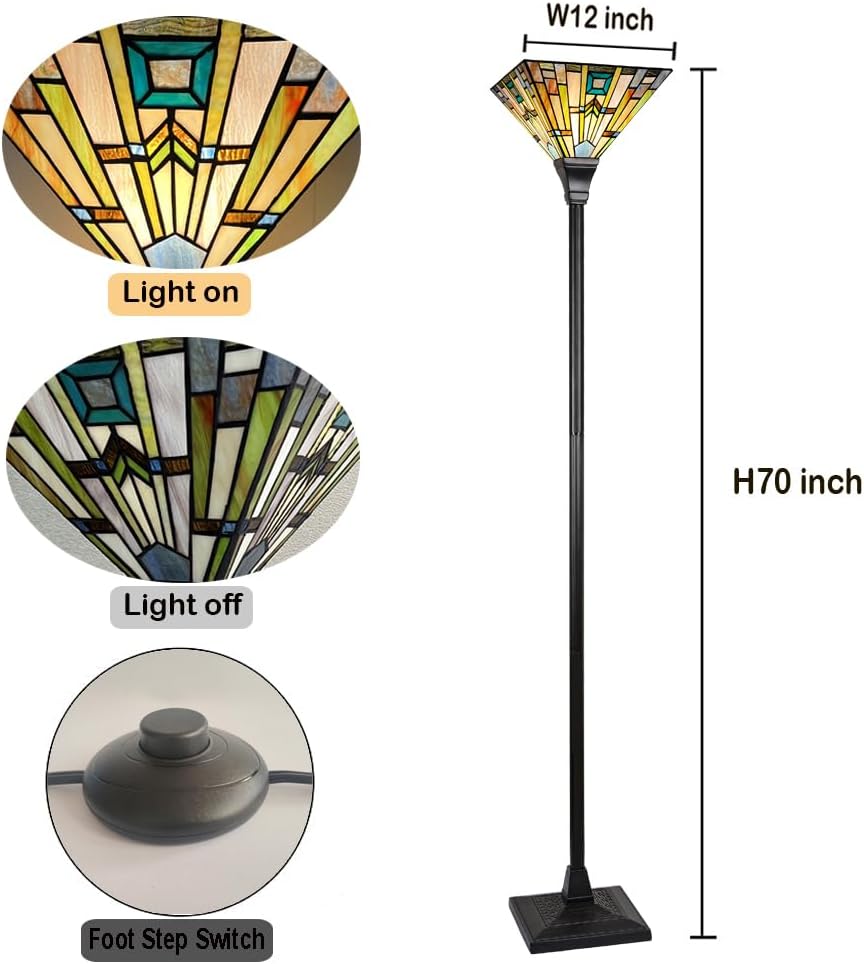 Tiffany Floor Lamp 70" Tall Stained Glass Mission Torchiere Light