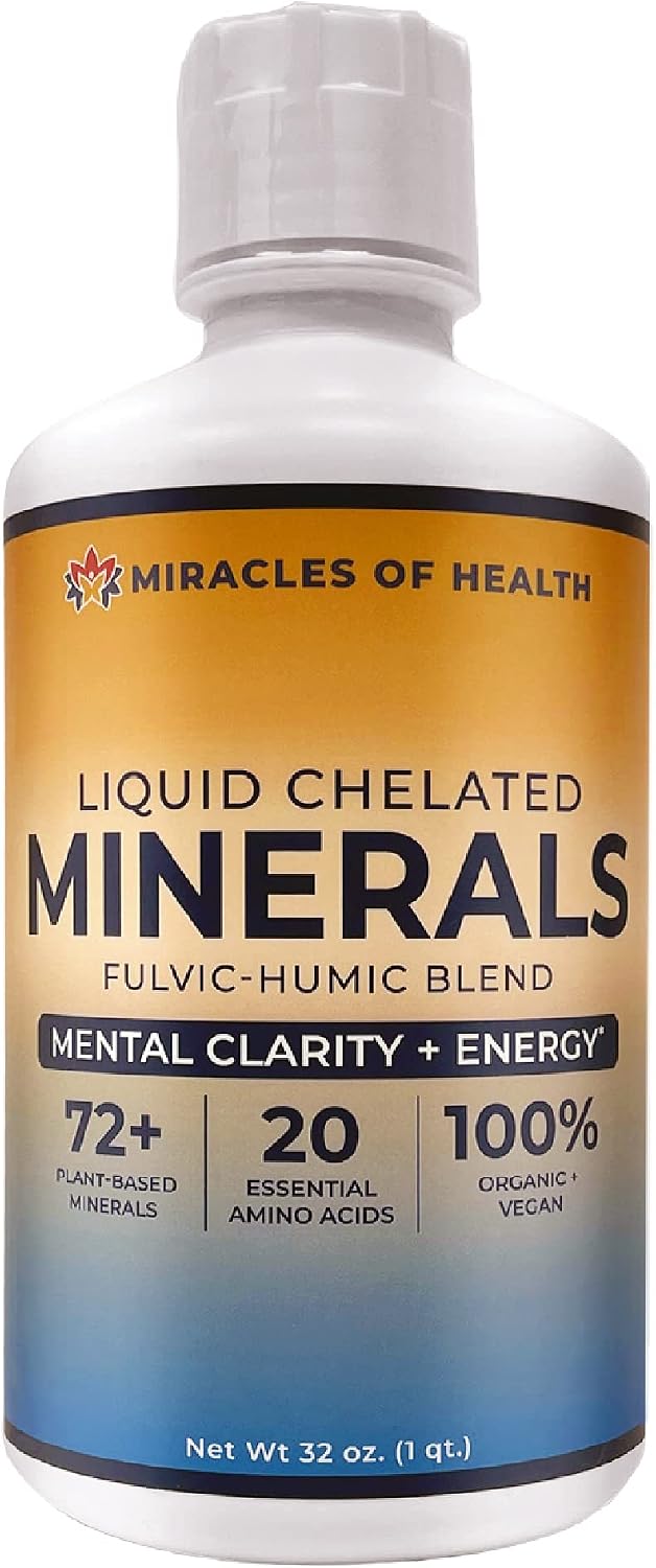 Liquid Chelated Minerals - Organic Humic Fulvic Mineral Blend - 72+ Plant-Based Minerals, 20 Essential Amino Acids - 100% Natural - 1 Month Supply